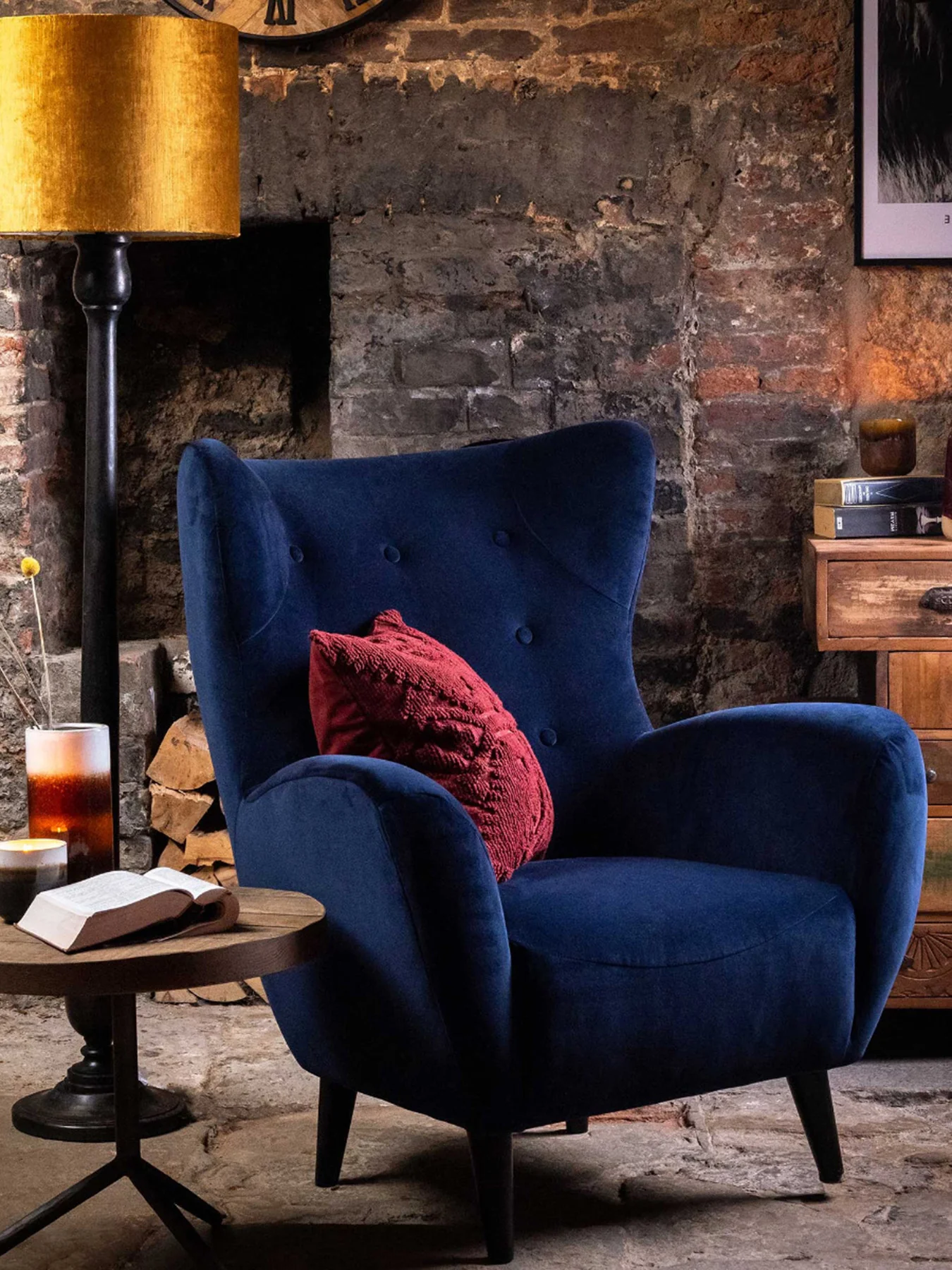 Delon Velvet Chair, Navy - Image 2