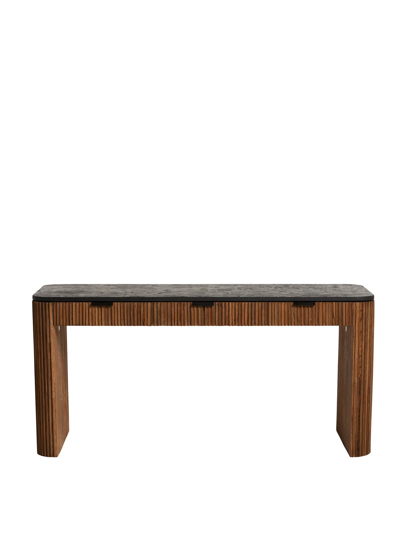 Brown Trinidad Fluted Reclaimed Teak Wood Office Desk - Image 3