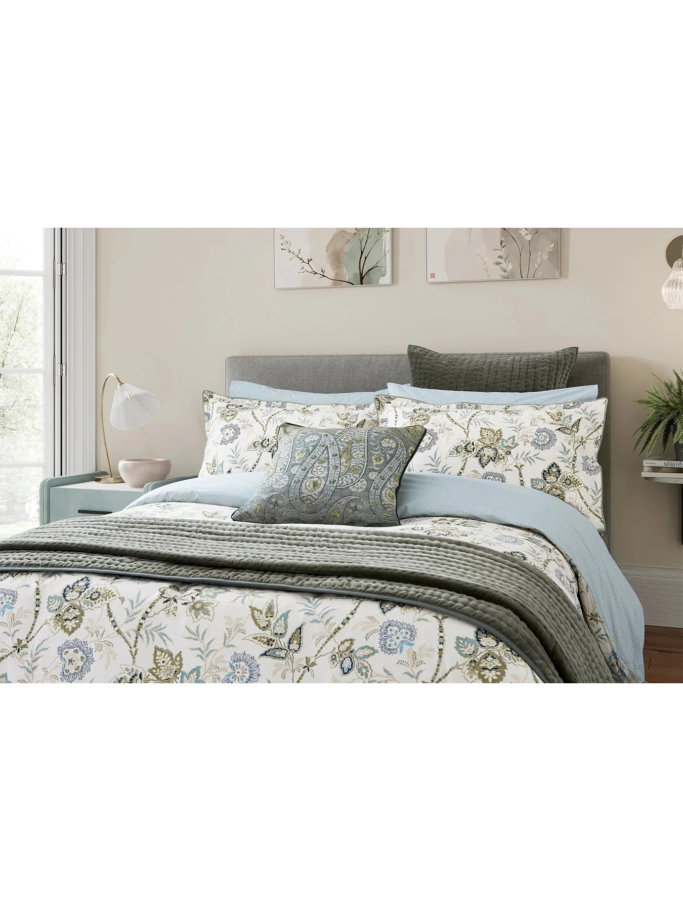 Emira Cotton Percale Duvet Cover Set Soft Teal & Green Super King - Image 6