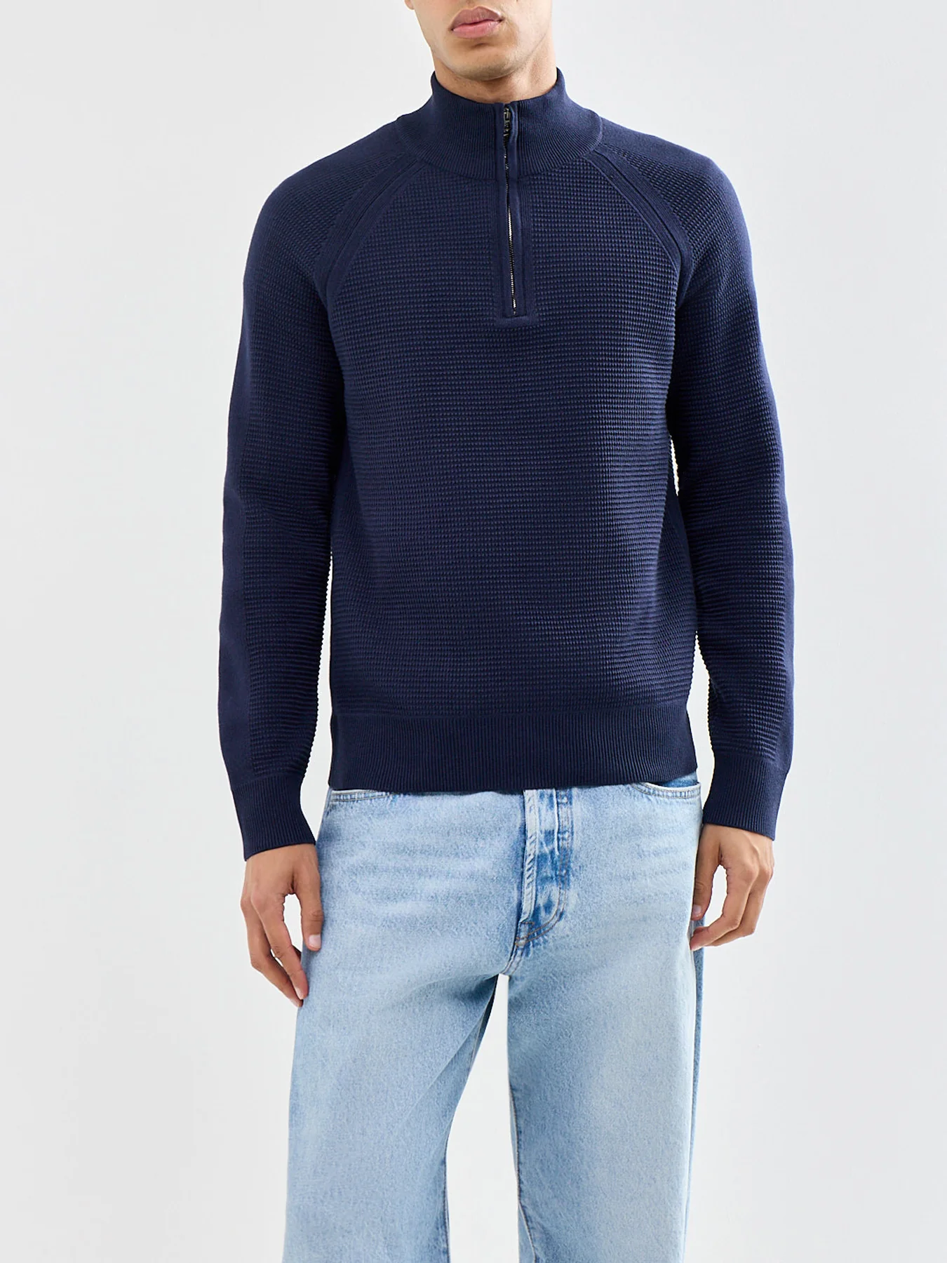 Bradwell Quarter Zip Cotton Jumper Navy - Image 4