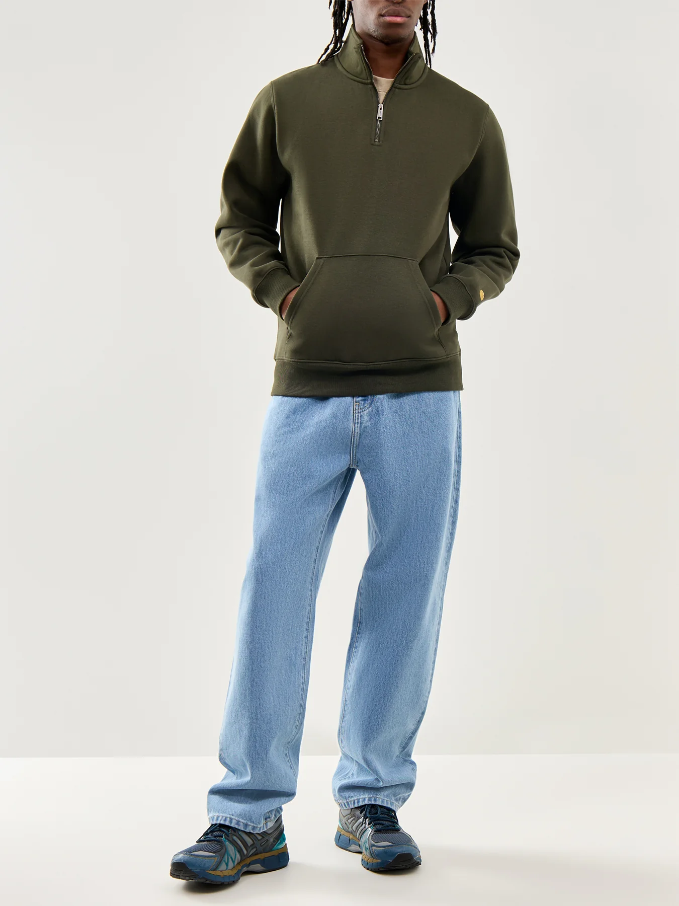 Chase Neck Zip Sweat Olive Gold - Image 2