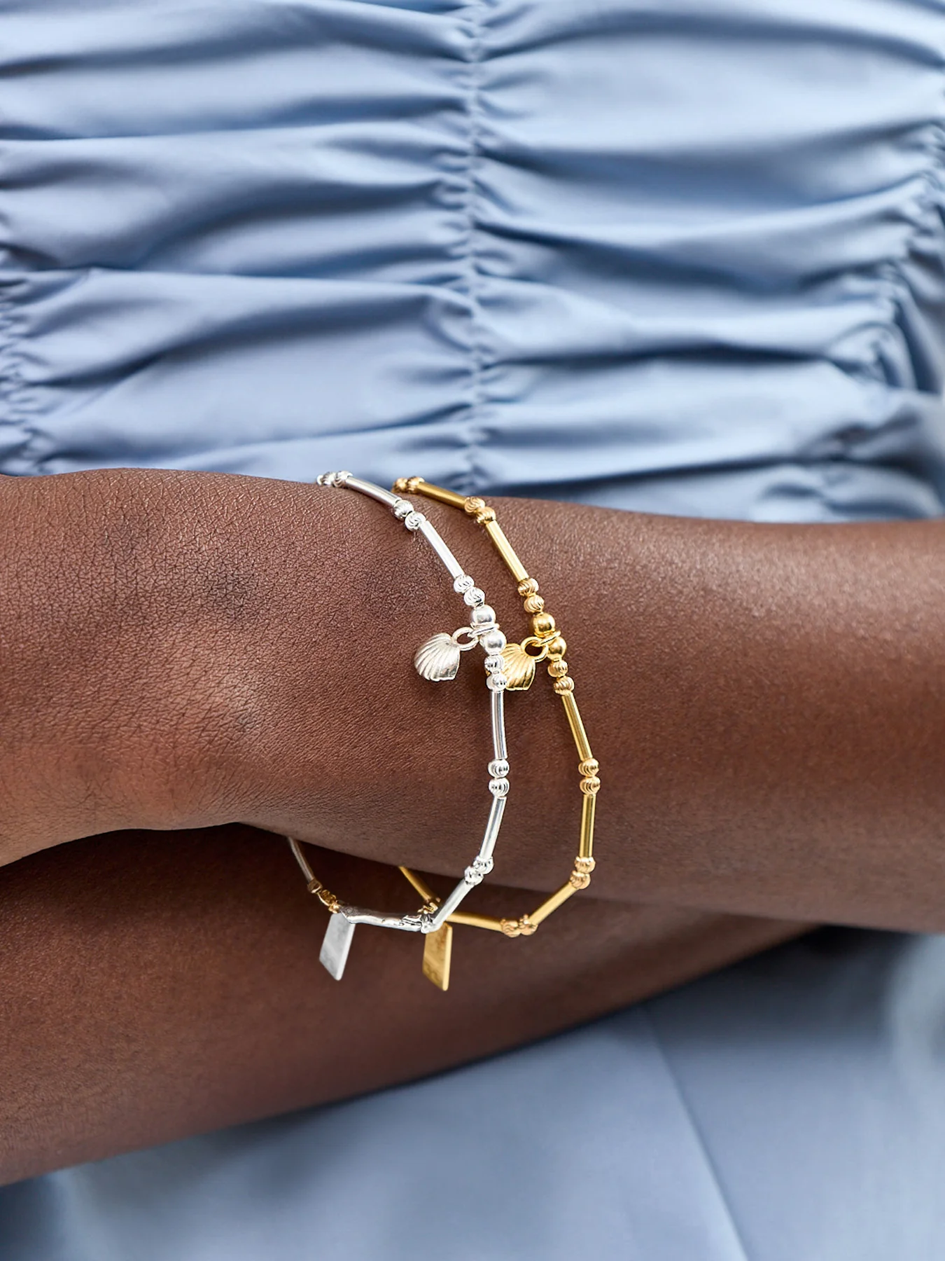 Dainty Moon Cut Sparkle Travel Seeker Bracelet Silver - Image 2