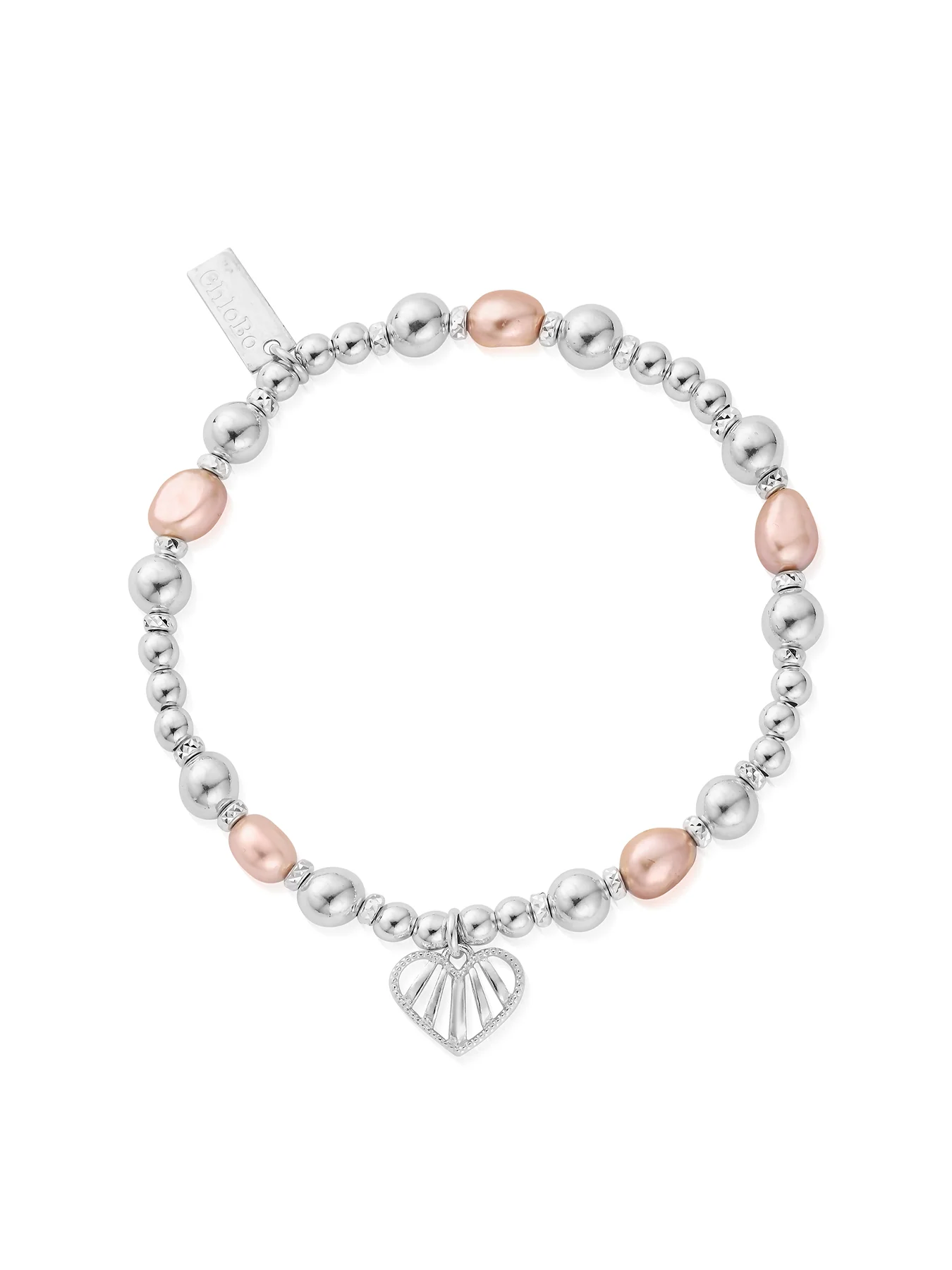 Loving Heart Pink Pearl Bracelet Silver