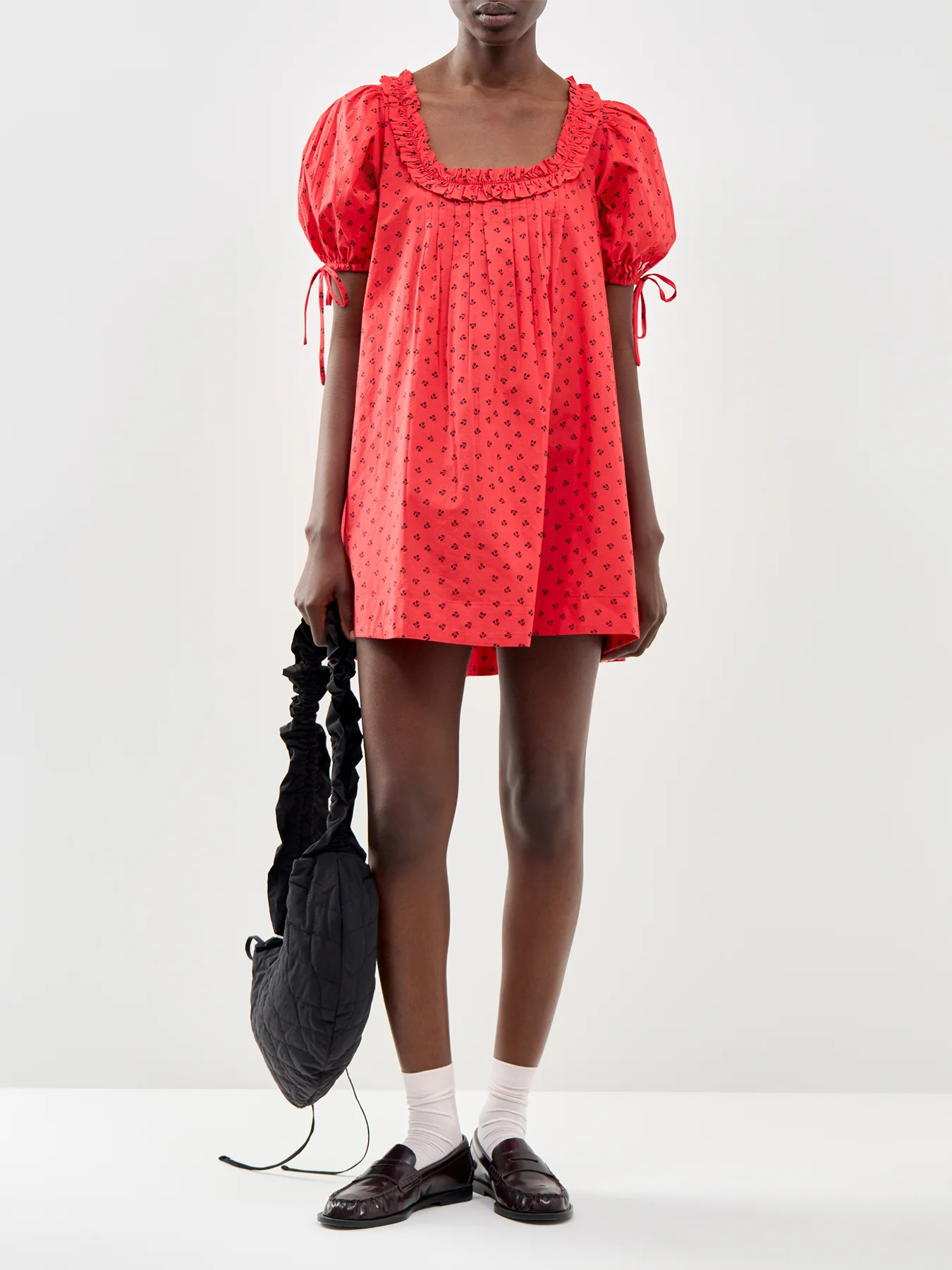 Jemima Cherry Print Mini Dress Red - Image 2