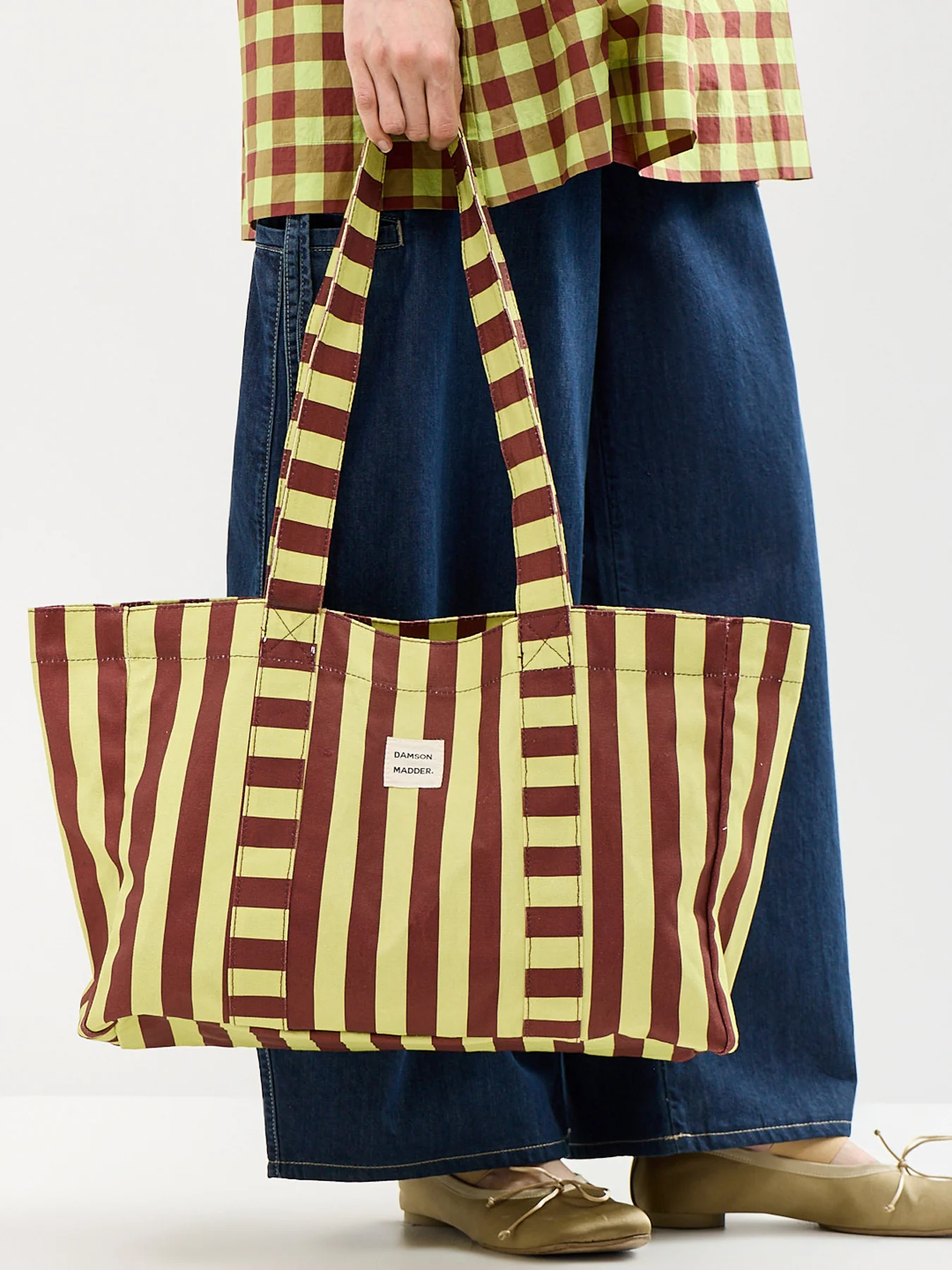 Large Canvas Tote Bag Green Stripe - Image 2