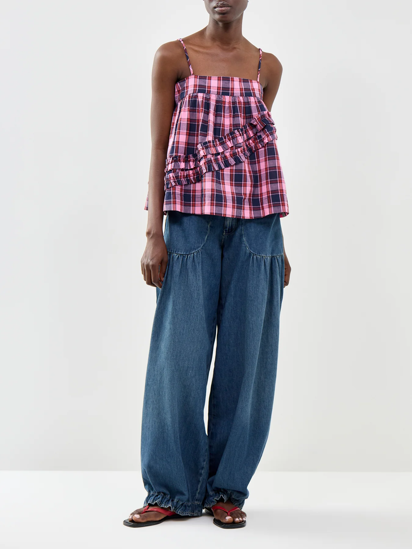 Nyra Ruffle Checked Cami Top - Image 2