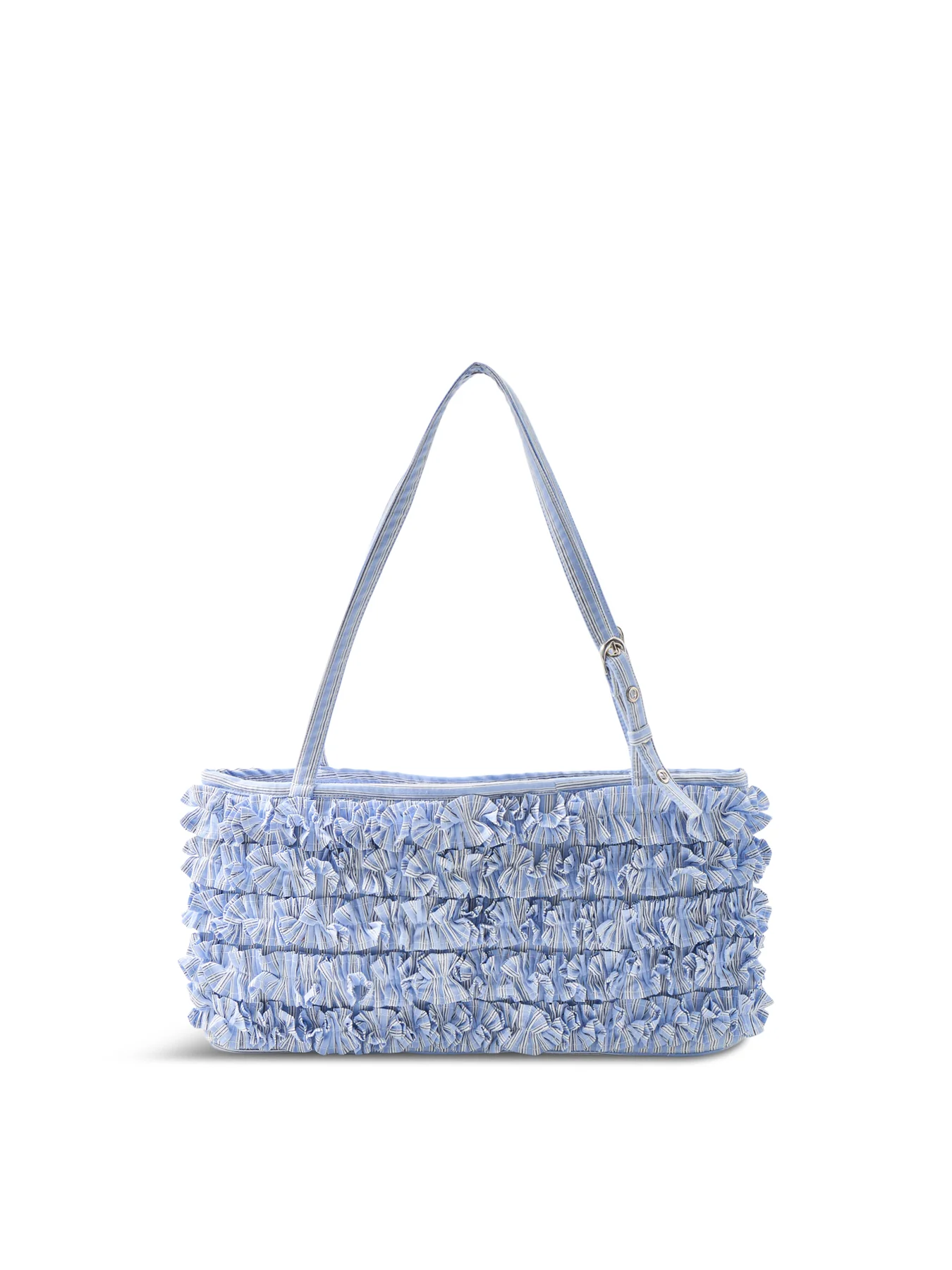 Sophia Ruffle Baguette Bag Blue Stripe