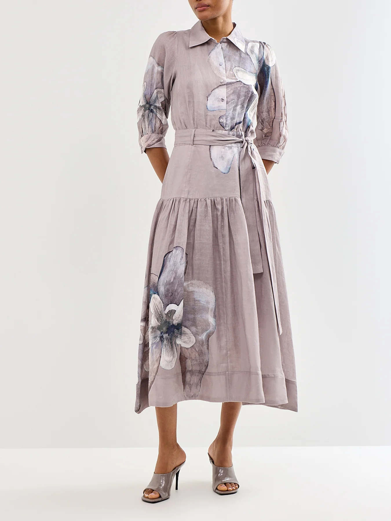 Palma Linen Shirt Dress Grey - Image 4