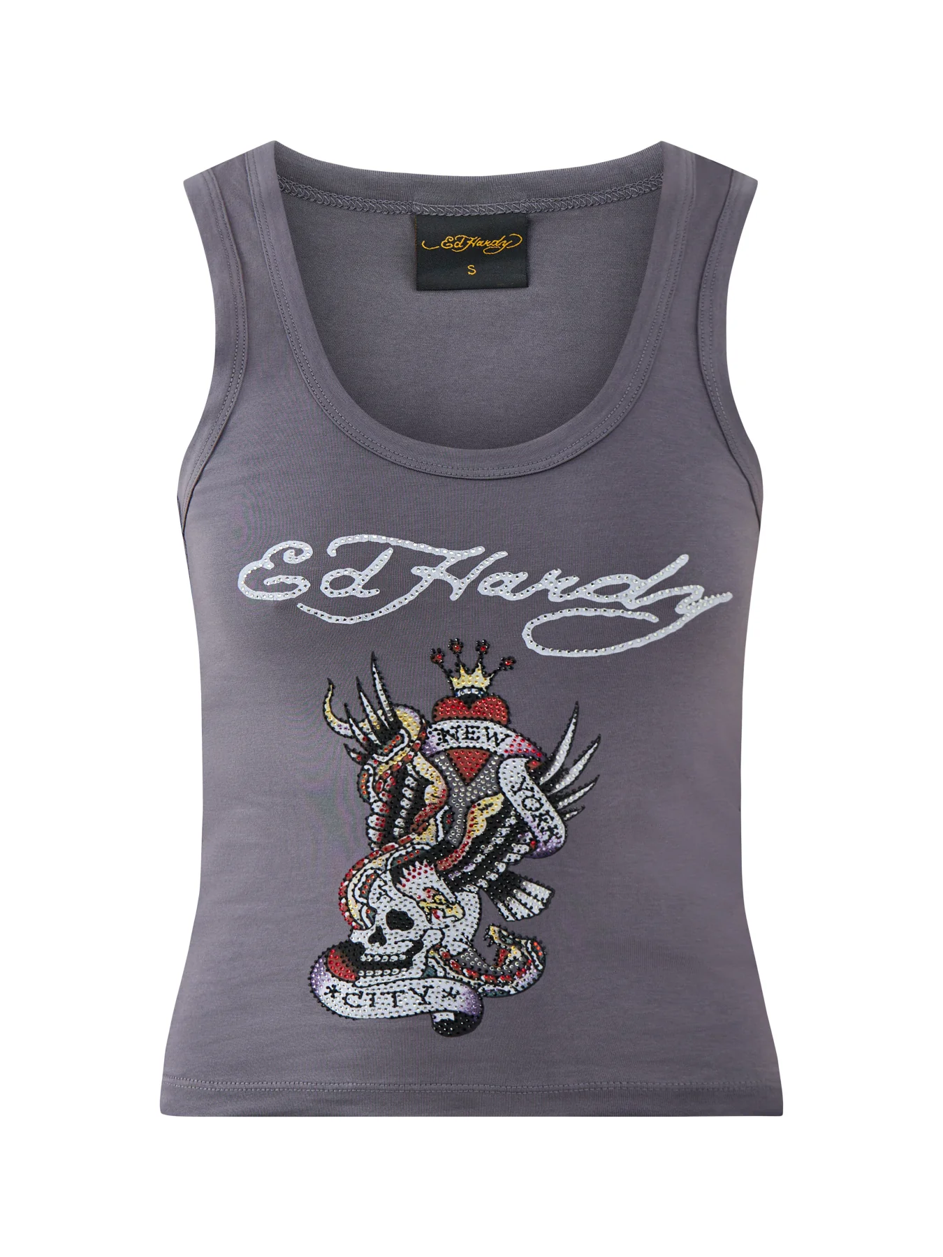 New York City Diamante Cropped Vest Top Grey