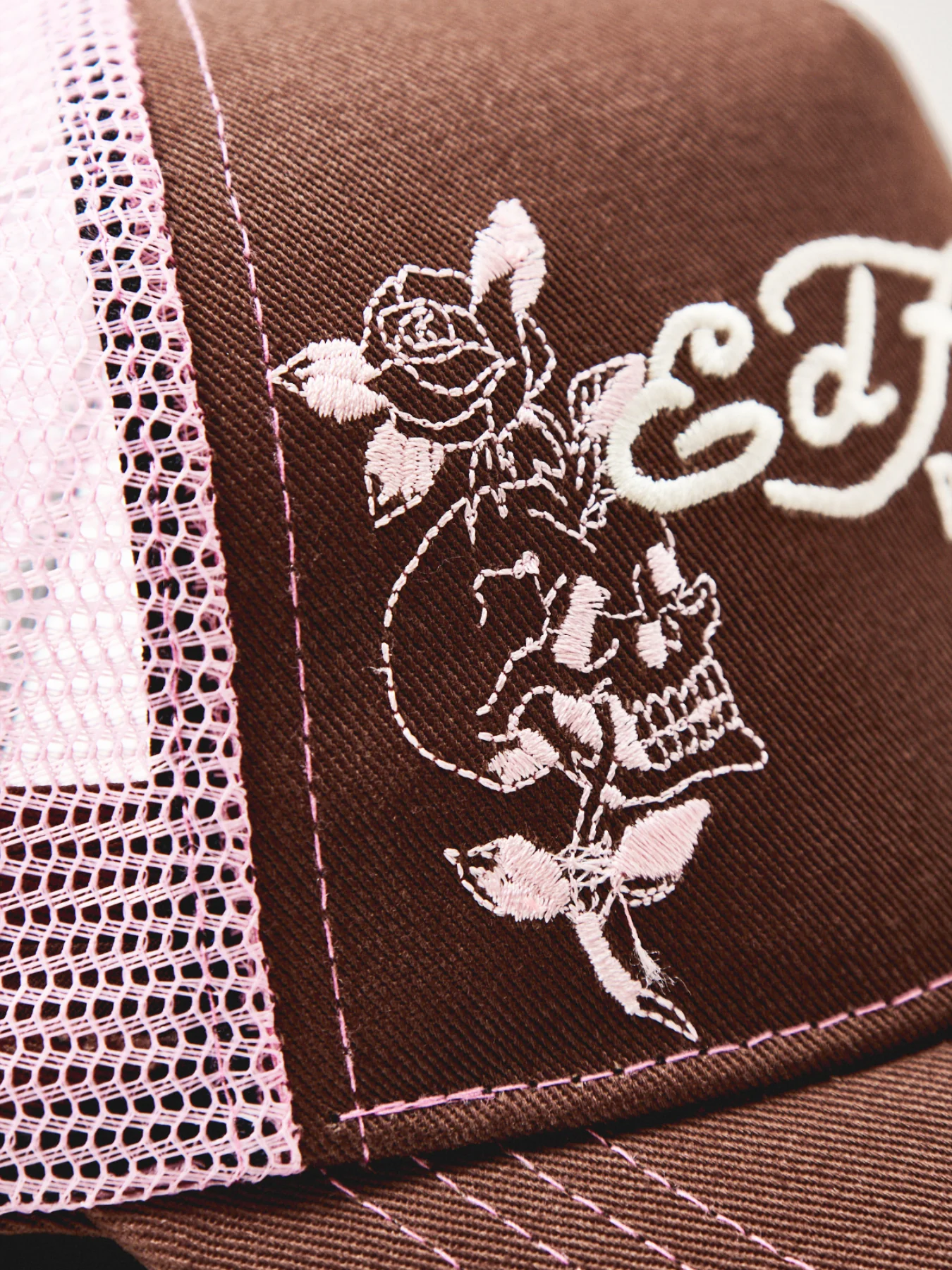 Skull And Roses 5 Panel Trucker Cap Brown - Image 3