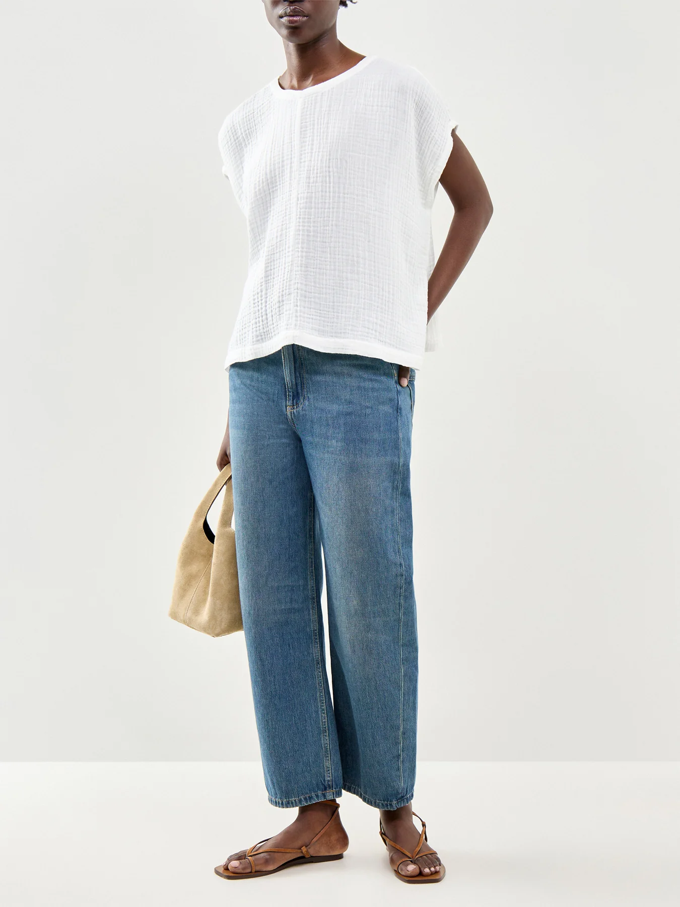 Round Neck Boxy Top White - Image 2