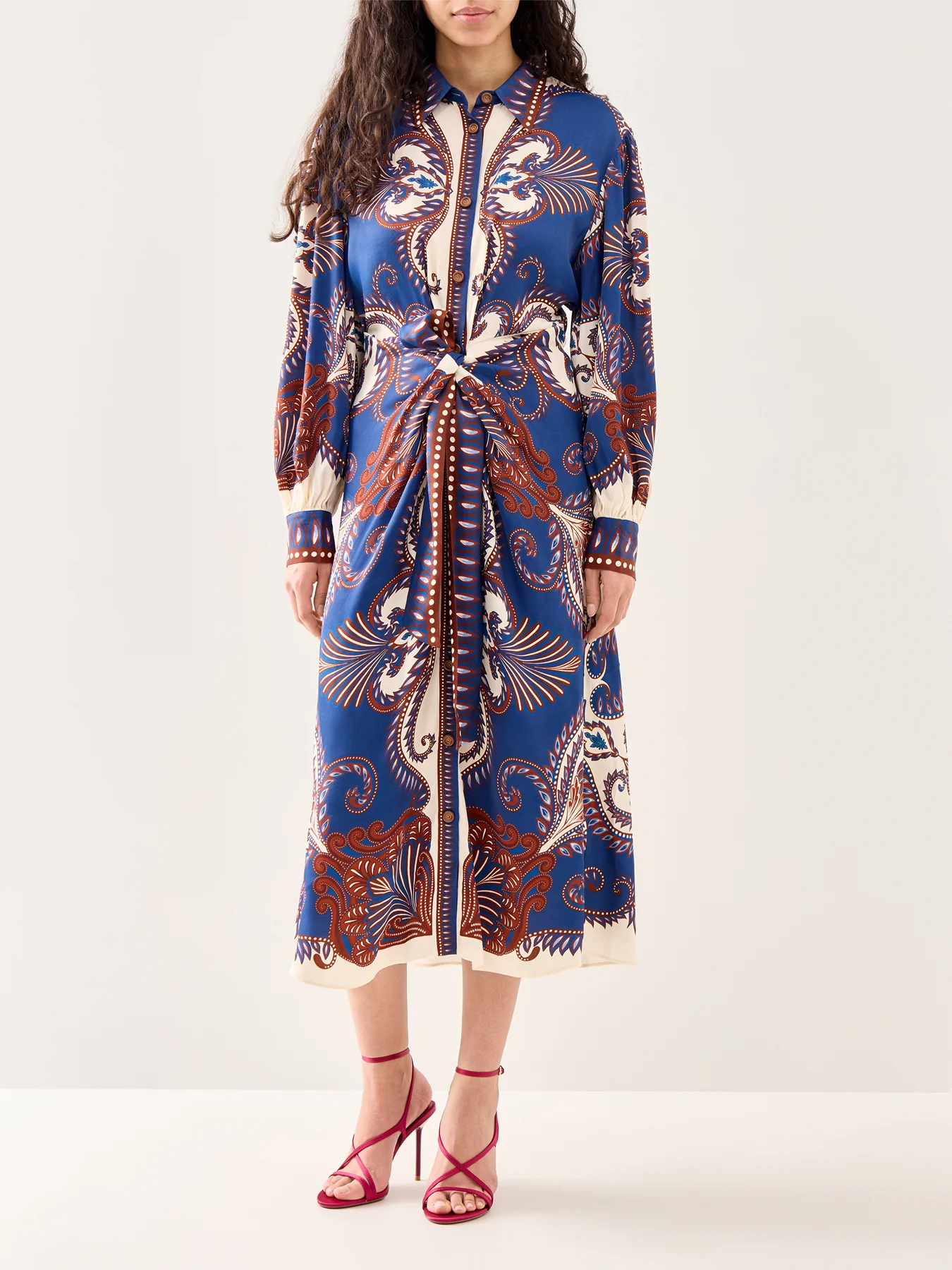 Arabesque Scarf Blue Midi Dress Multi - Image 2