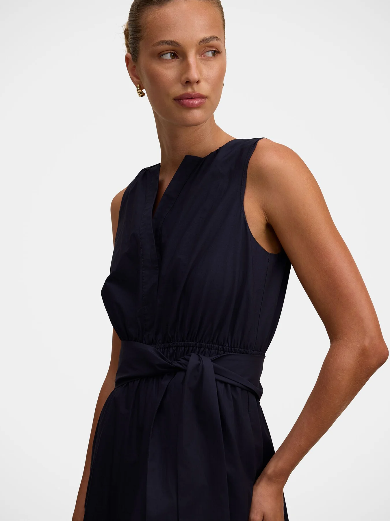 Evie Sleeveless Embroidered Tie Midi Dress Blue - Image 3