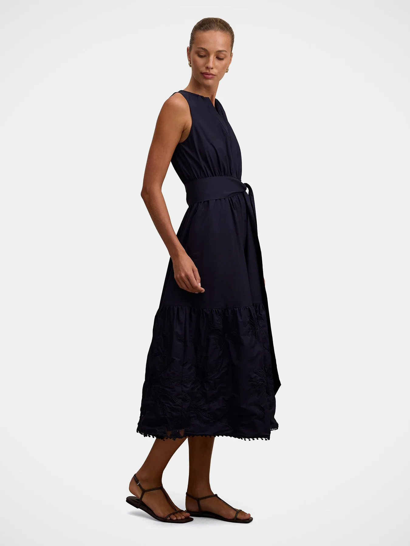 Evie Sleeveless Embroidered Tie Midi Dress Blue - Image 4