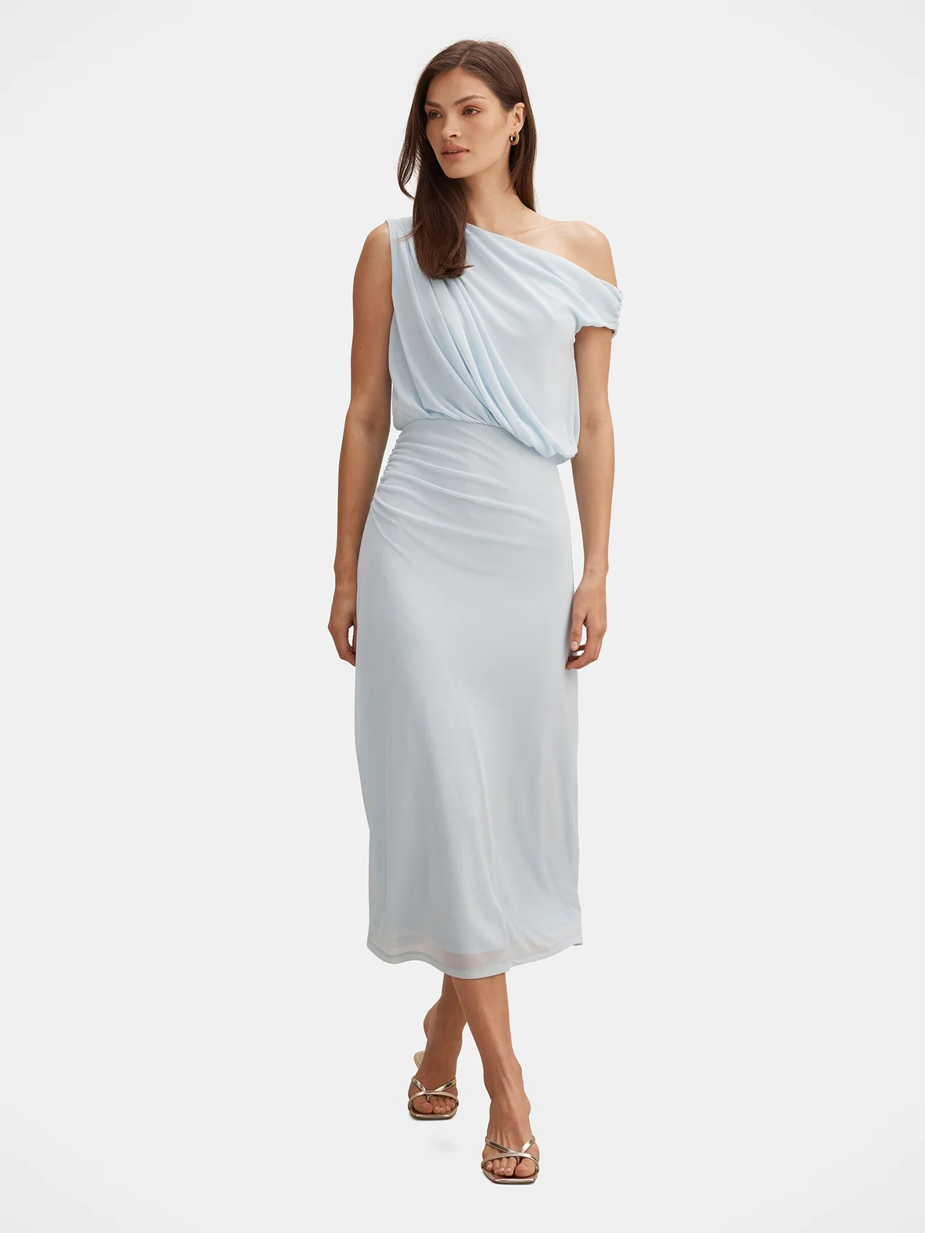 Honey Tipped Shoulder Midi Dress Blue - Image 2