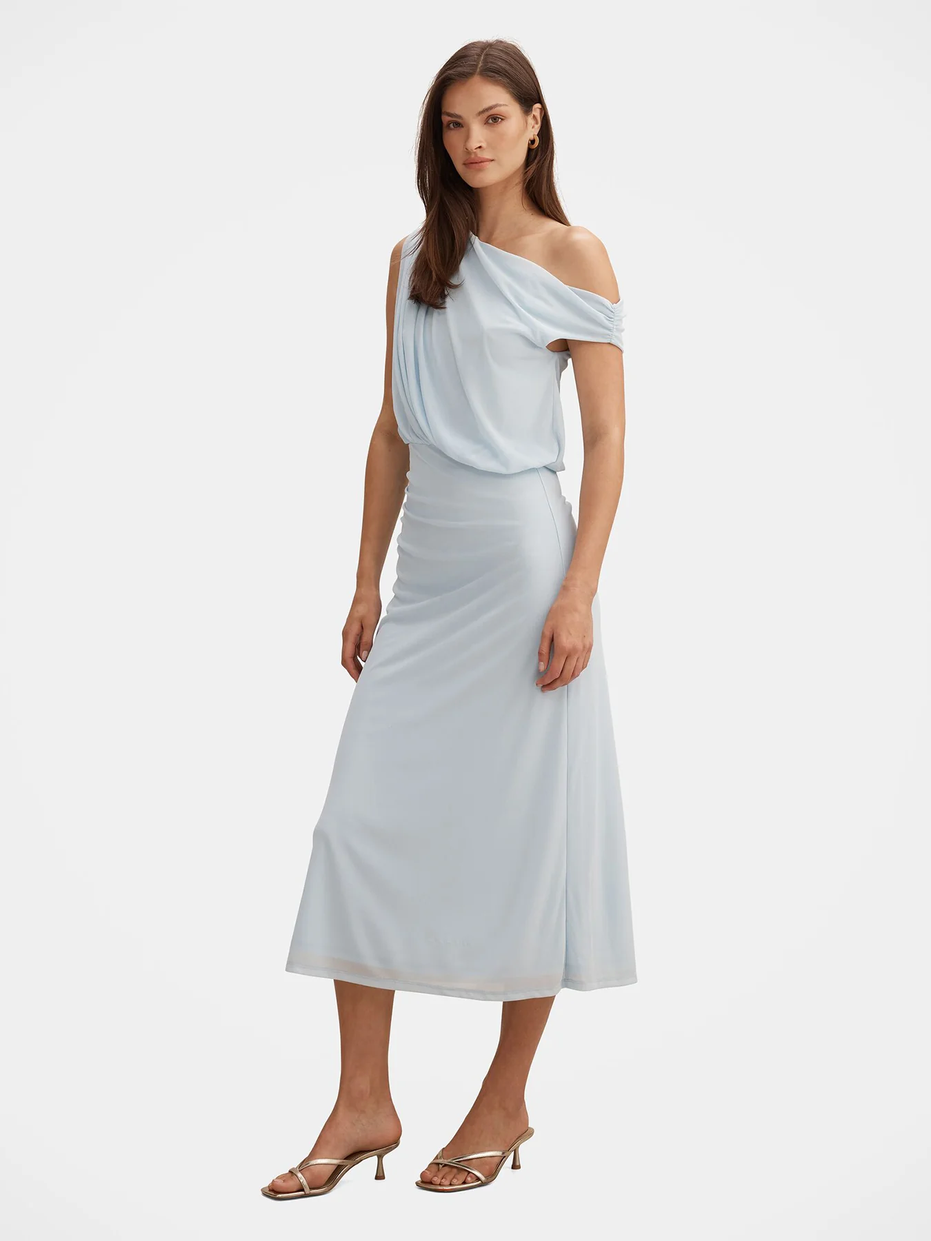 Honey Tipped Shoulder Midi Dress Blue - Image 4