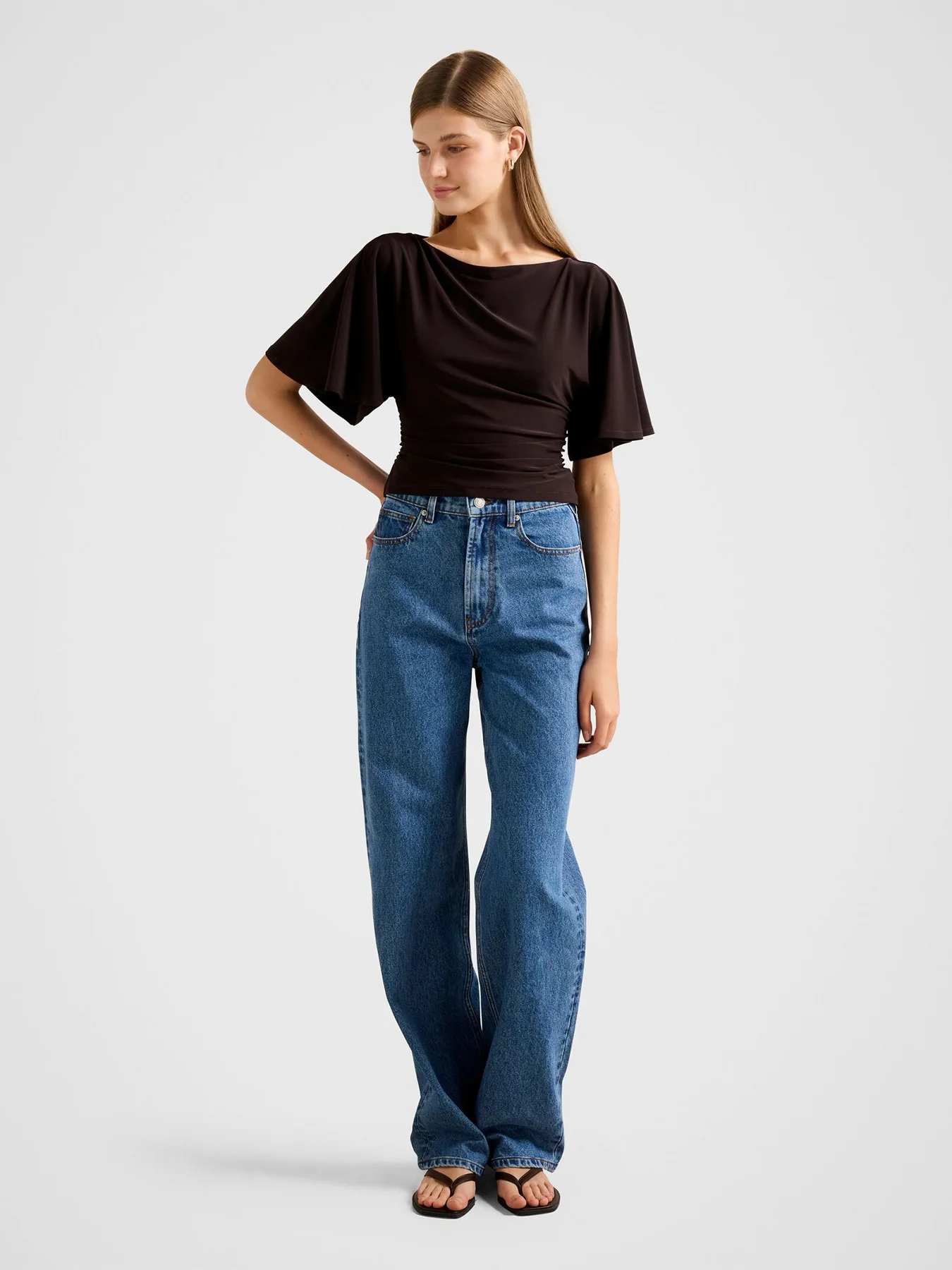 Paige Flutter Sleeves Tie Back Top Brown - Image 2
