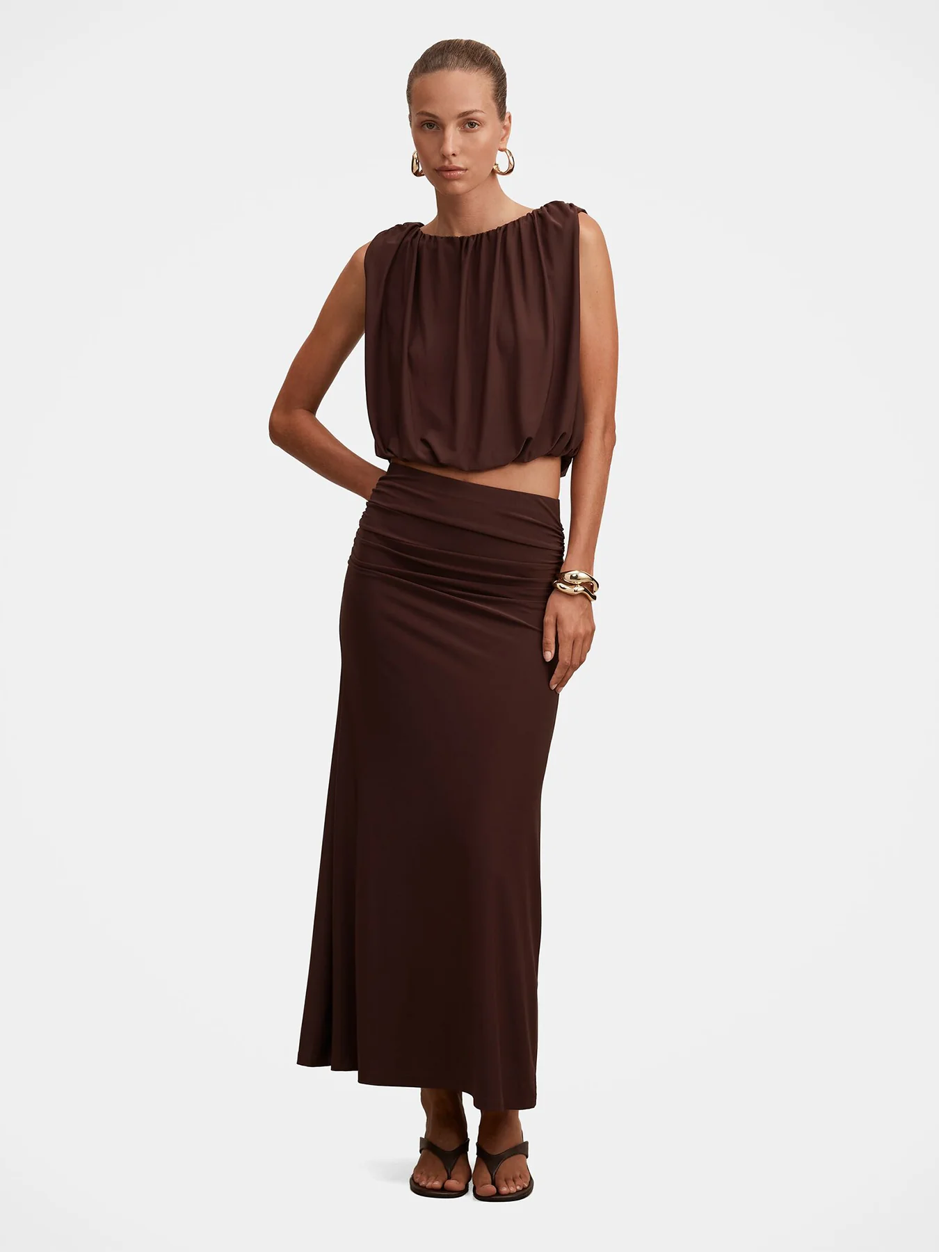 Sutton Flute Maxi Skirt Brown - Image 2