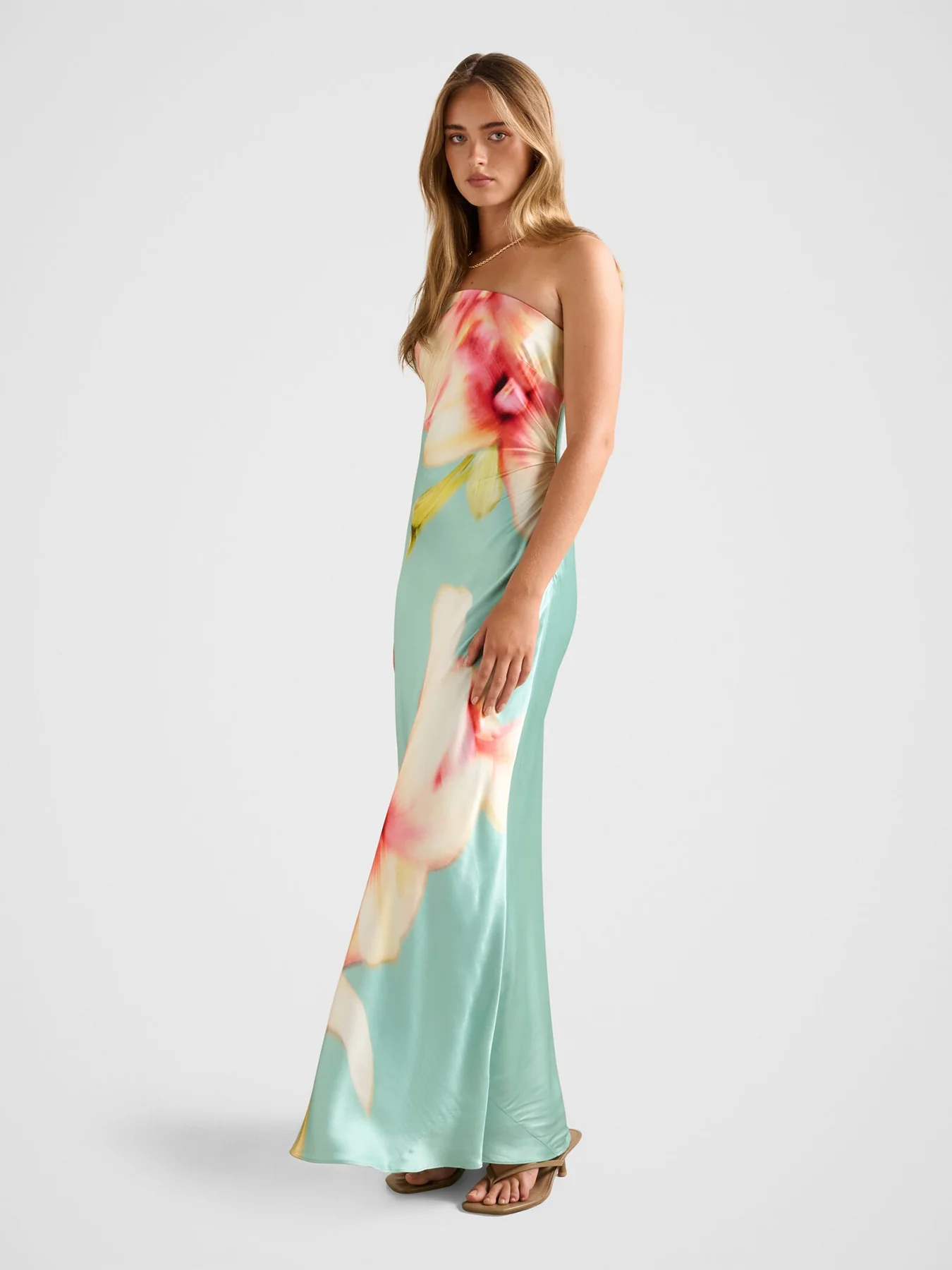Estelle Satin Strapless Maxi Dress Blue - Image 4