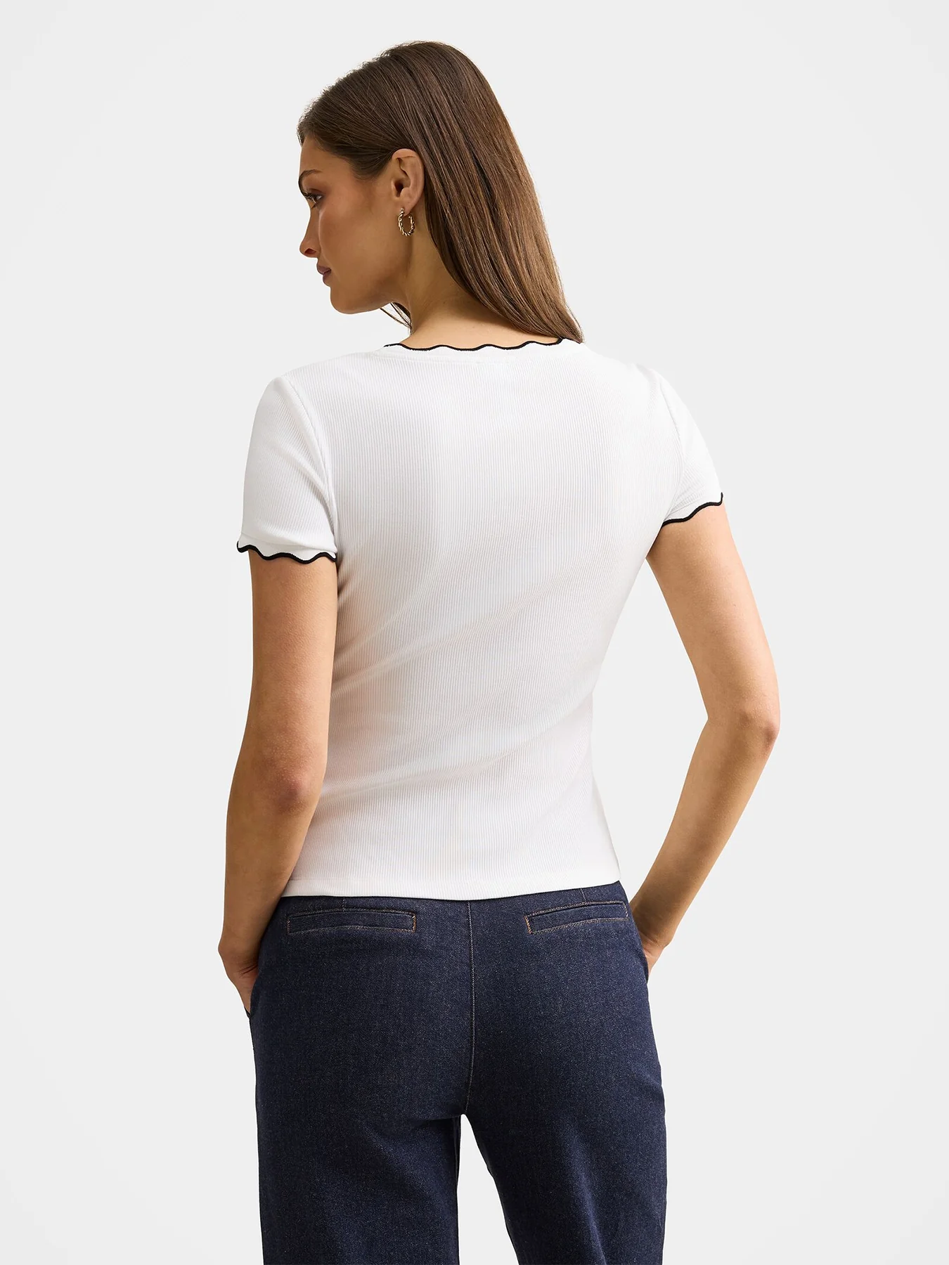 Rebecca Scallop Trim T-Shirt White - Image 3