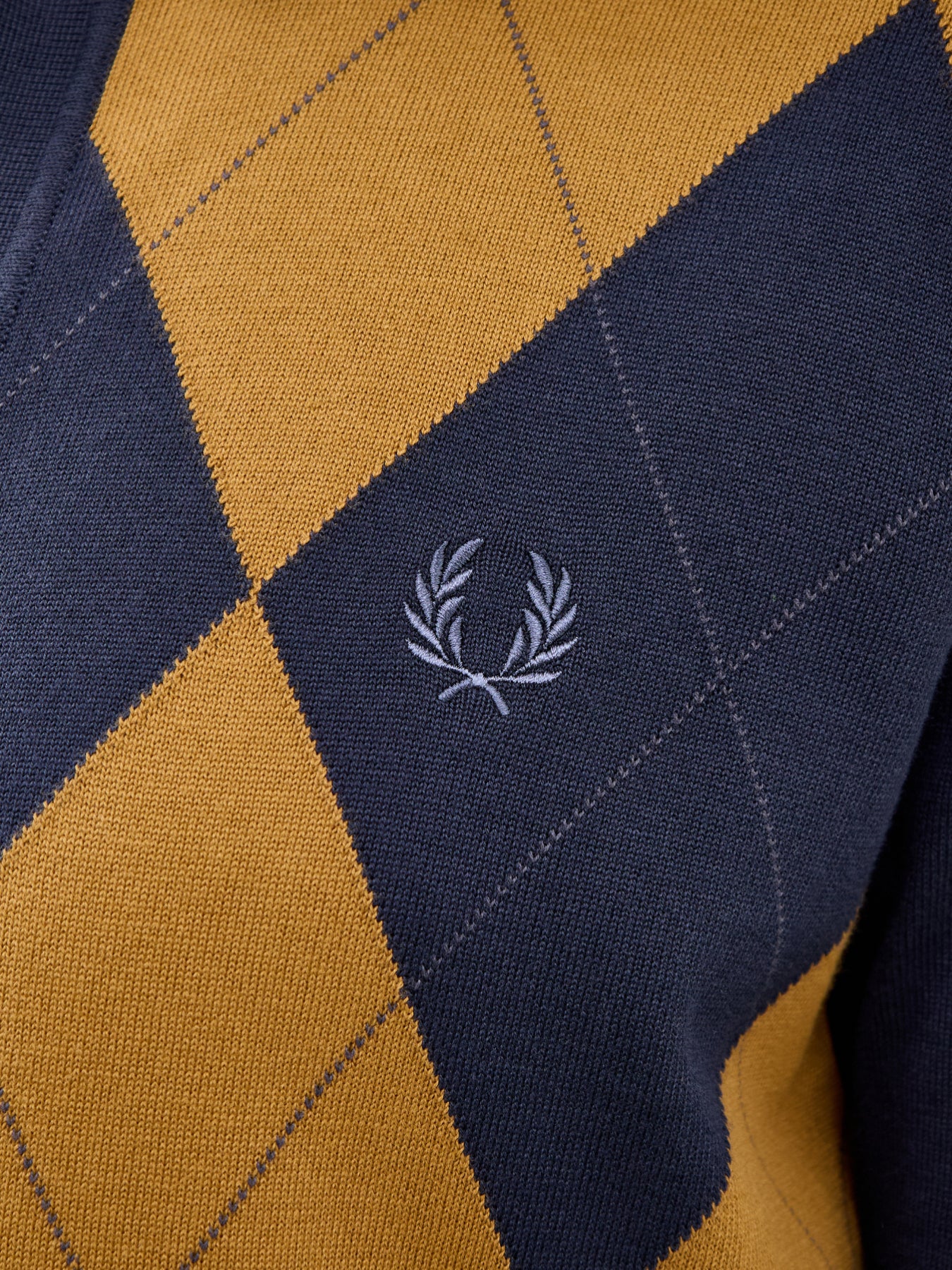 Argyle Button Through Knitted Shirt Navy - Image 3