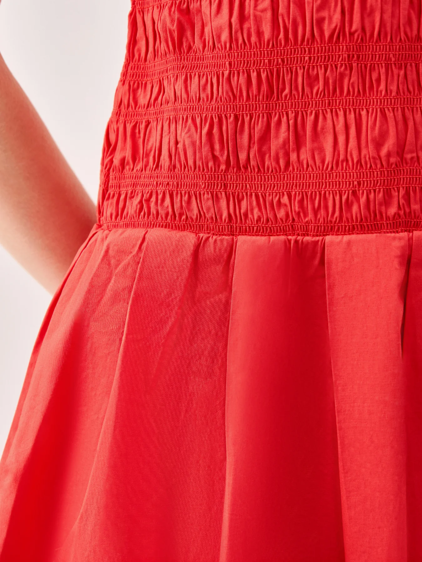 Long Smocked Pleated Dress Red - Image 3