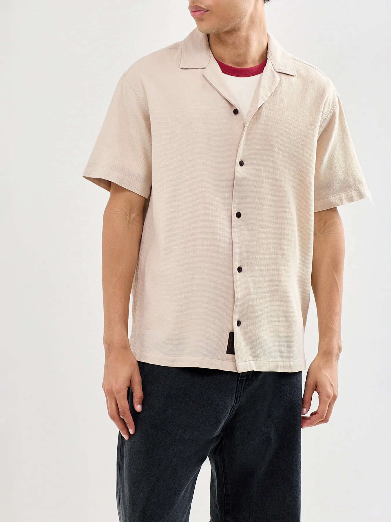 Global Waffle Resort Shirt Beige - Image 4