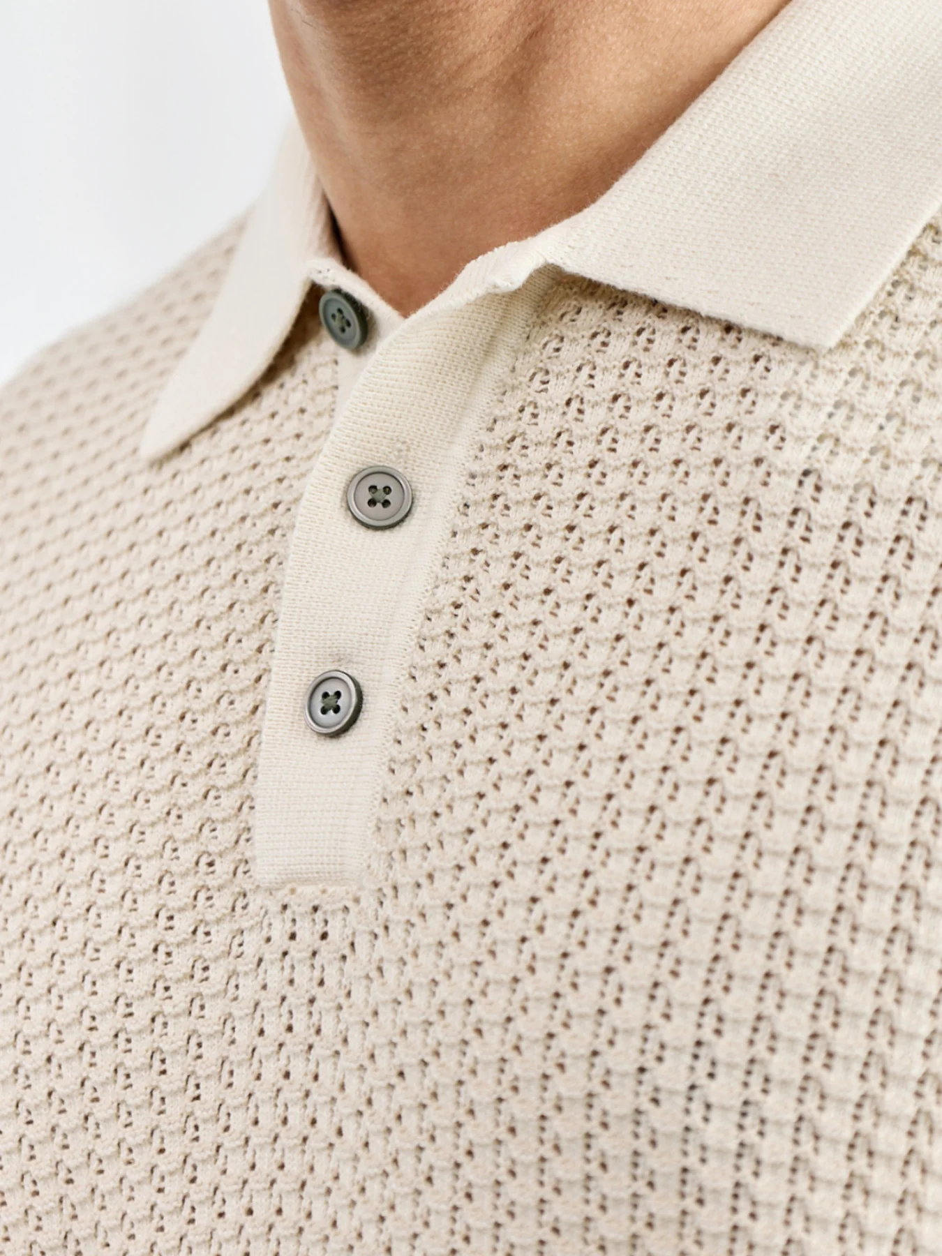 Kingsley Knit Polo Shirt Cream - Image 3