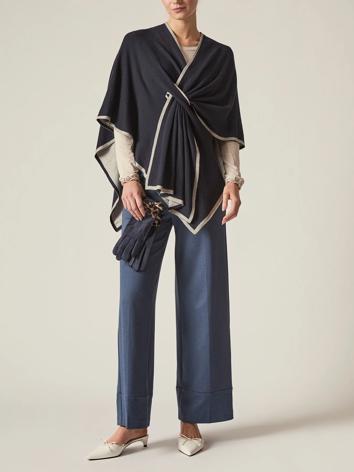 Front Knot Poncho Navy - Image 2
