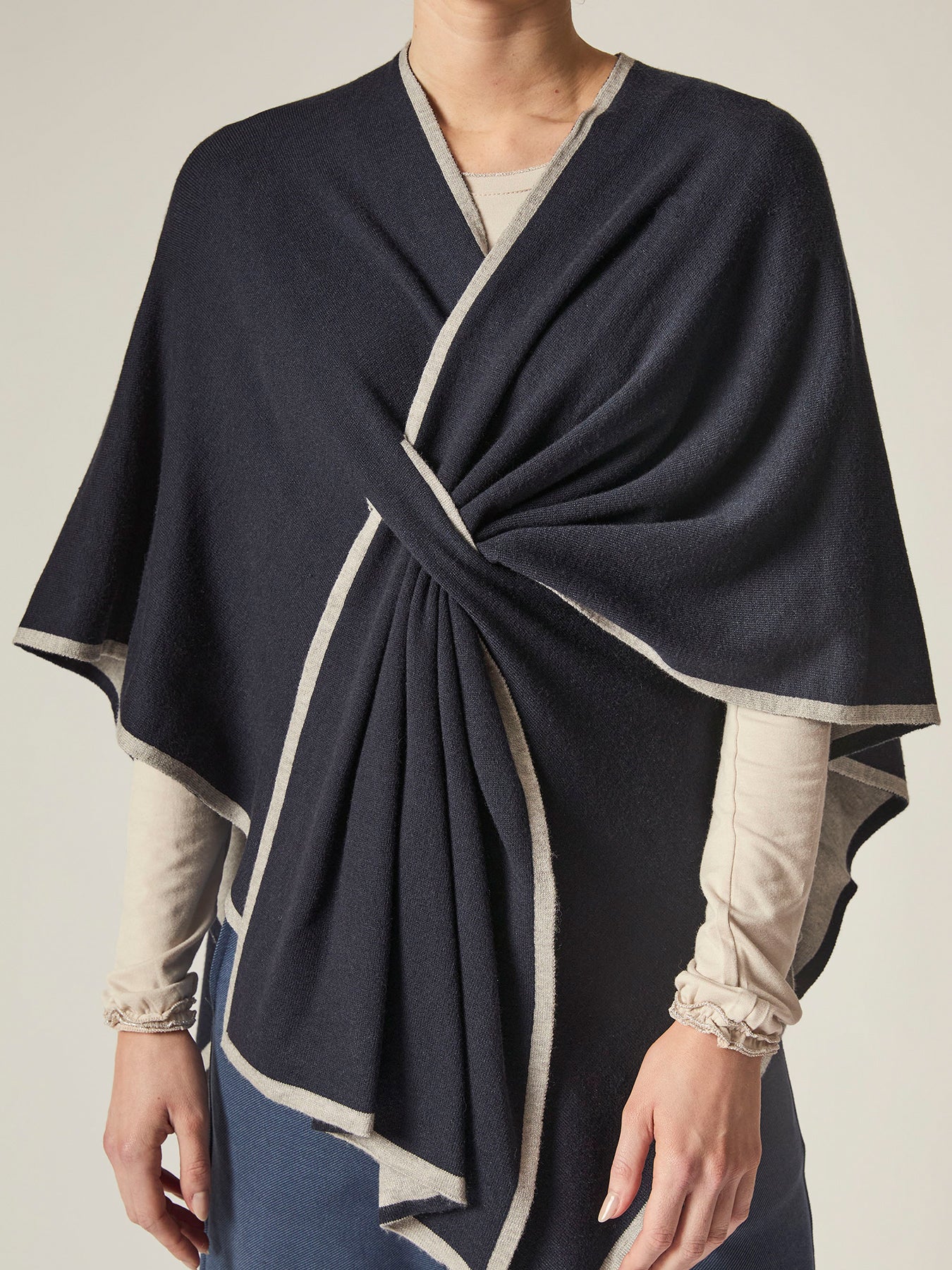 Front Knot Poncho Navy - Image 3