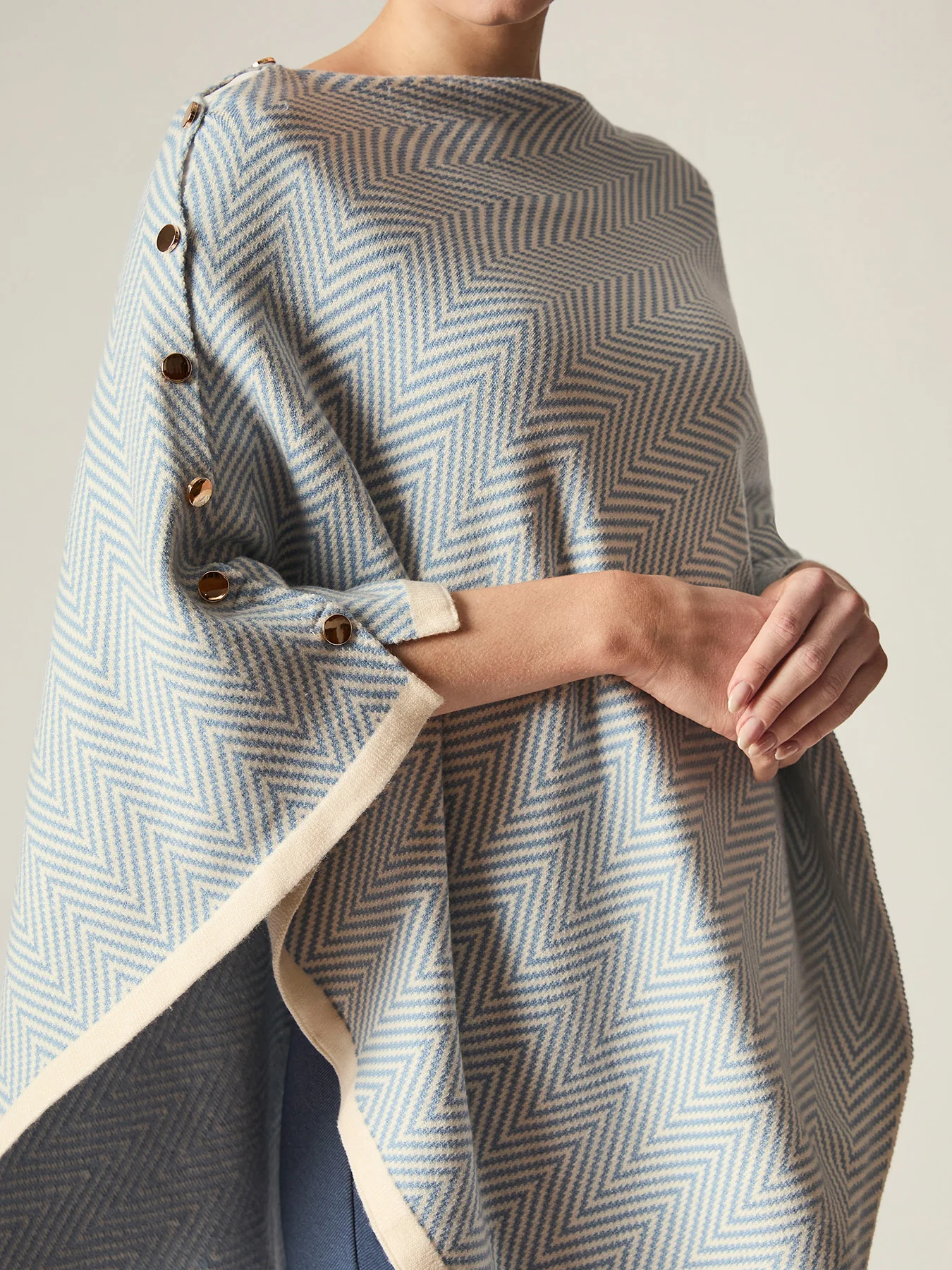 Chevron Button Poncho Pale Blue - Image 3
