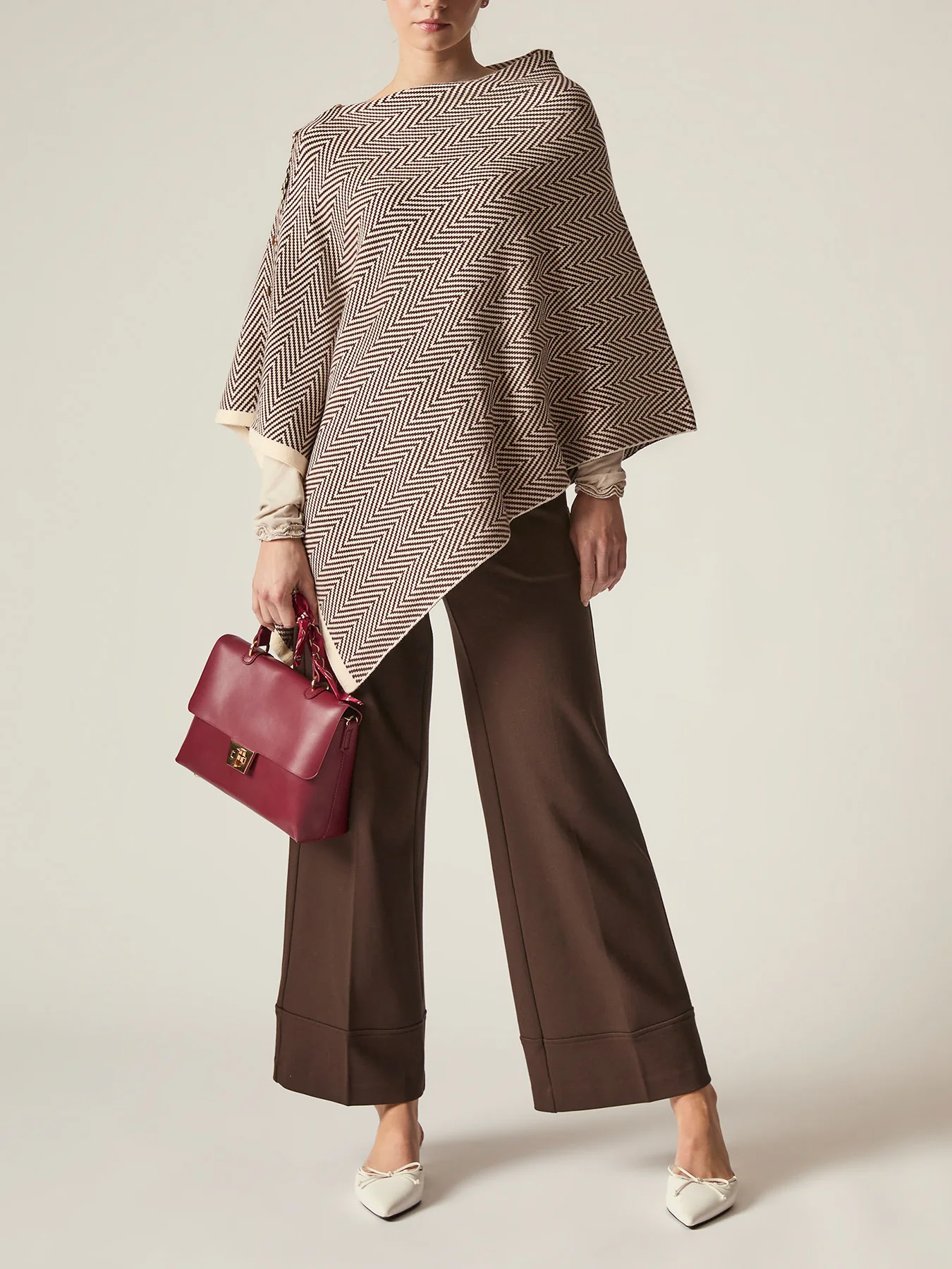 Chevron Button Poncho Coffee - Image 2