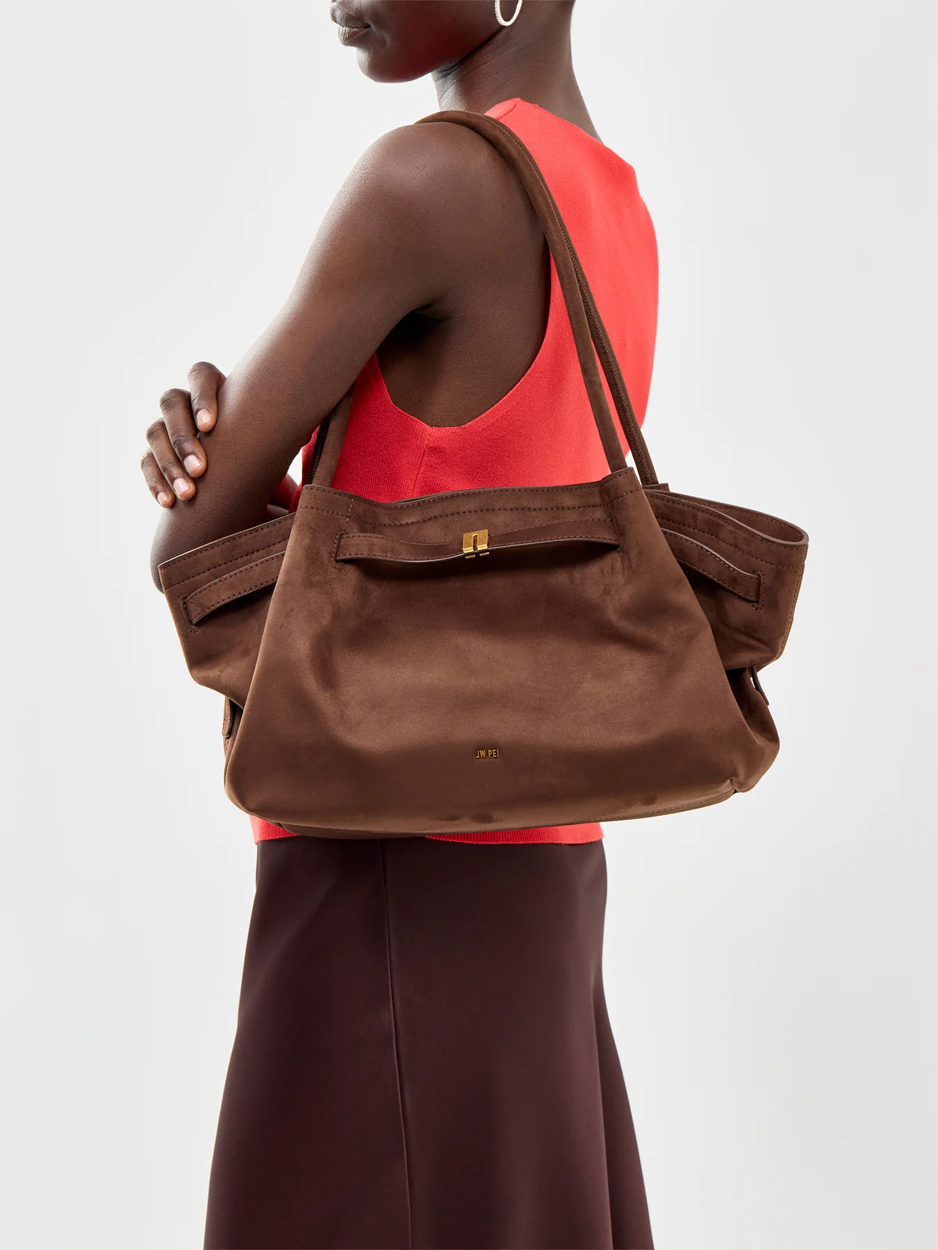 Hana Wide Faux Suede Tote Bag Dark Brown - Image 2