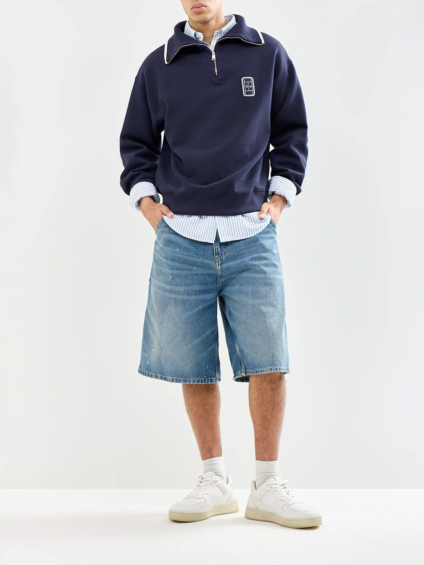 Quarter Zip Pique Sweatshirt Navy - Image 2