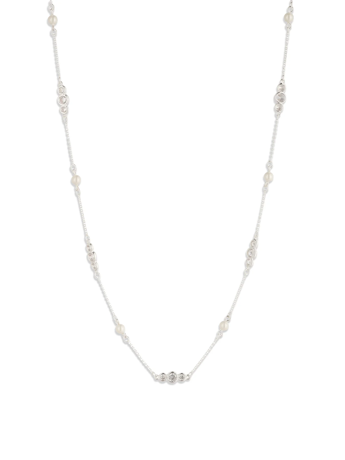 CZ Station Collar Necklace Silver