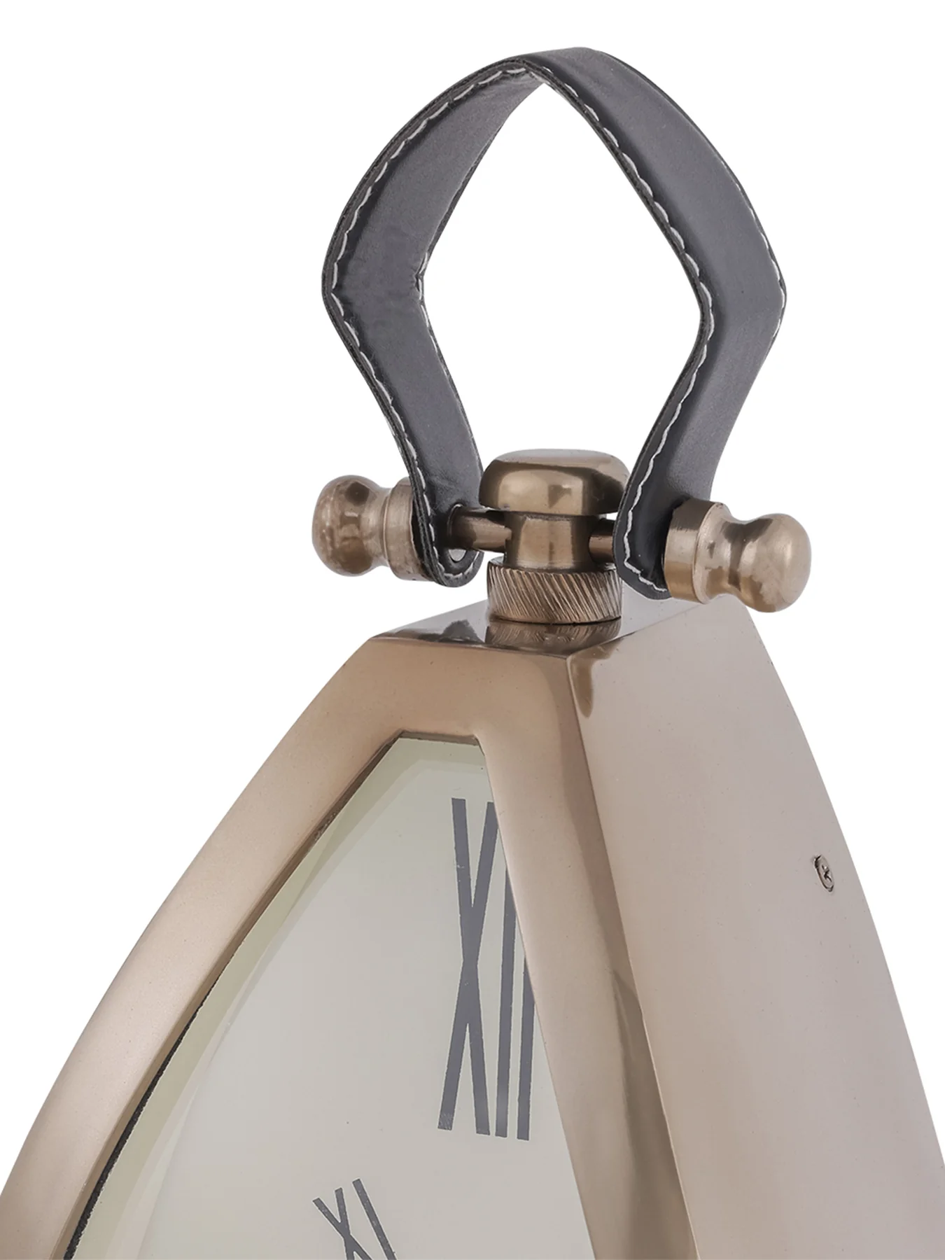 Isosceles Brass Curved Front Mantel Clock Large Beige - Image 2