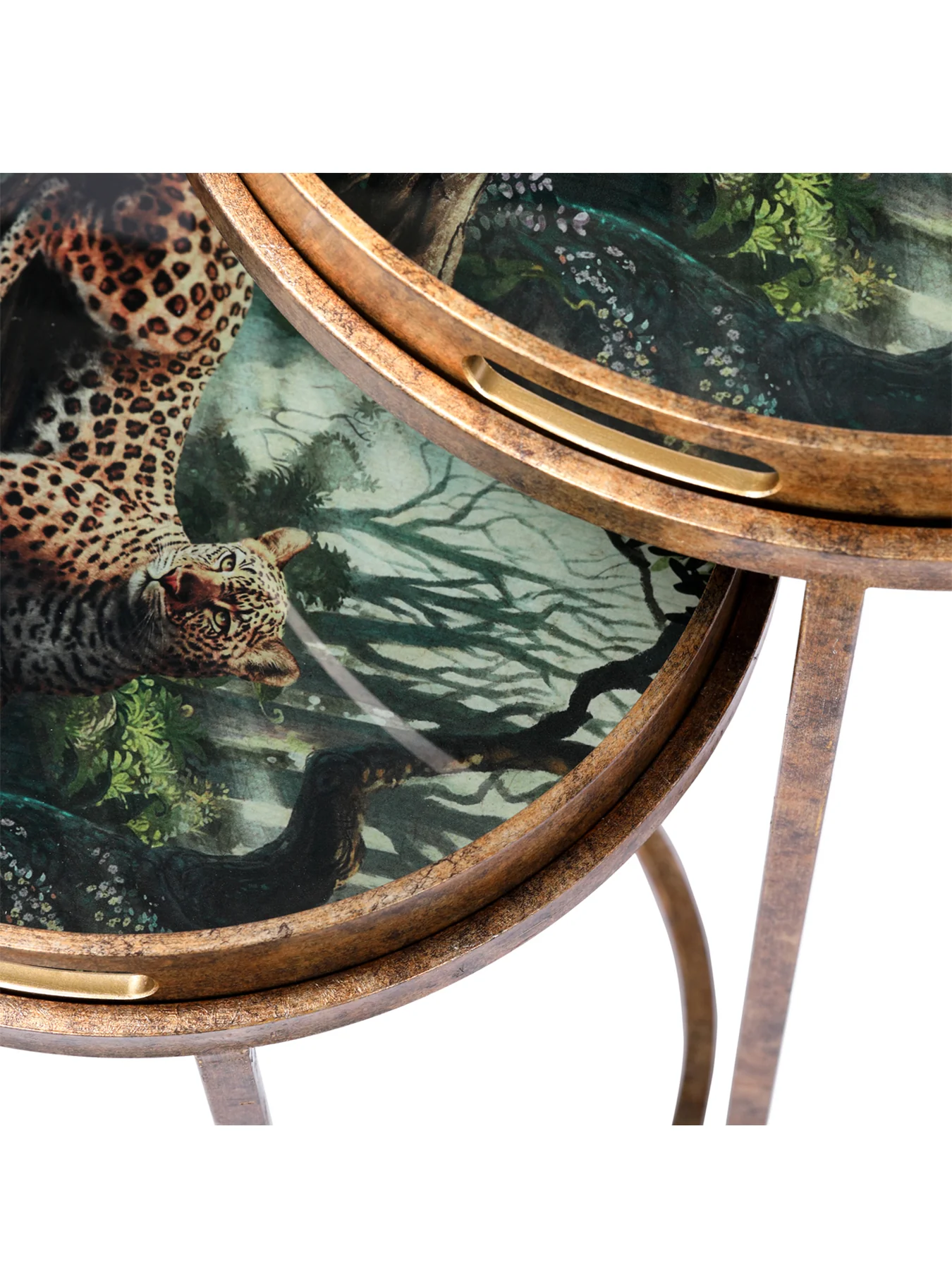 Lounging Leopard Set Of 2 Side Tray Tables Gold - Image 2