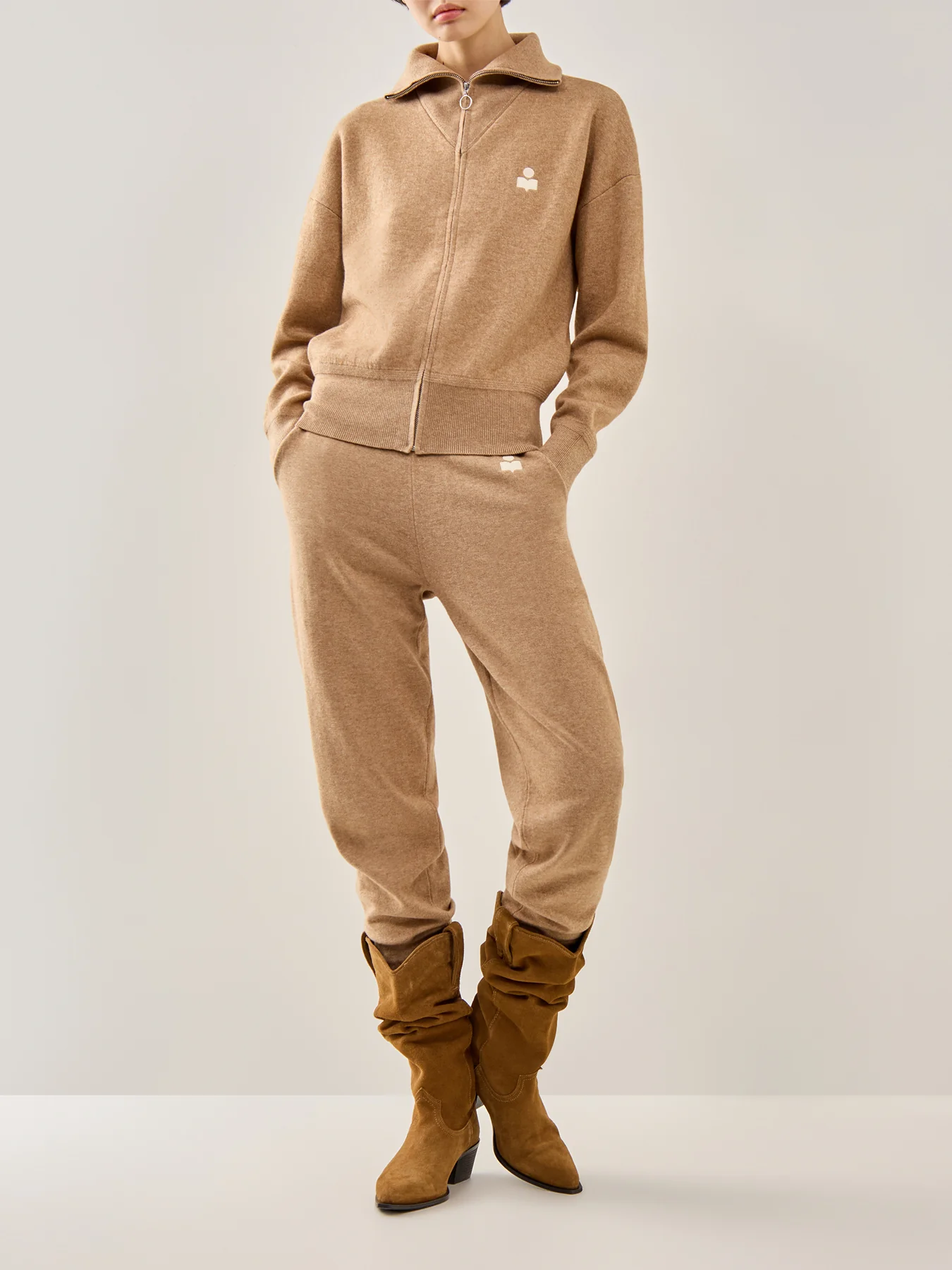 Axelle High Neck Zip Knit Camel - Image 2
