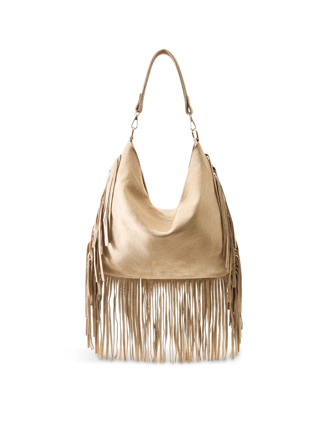 Maxi Charlize Fringe Suede Shoulder Bag Tan