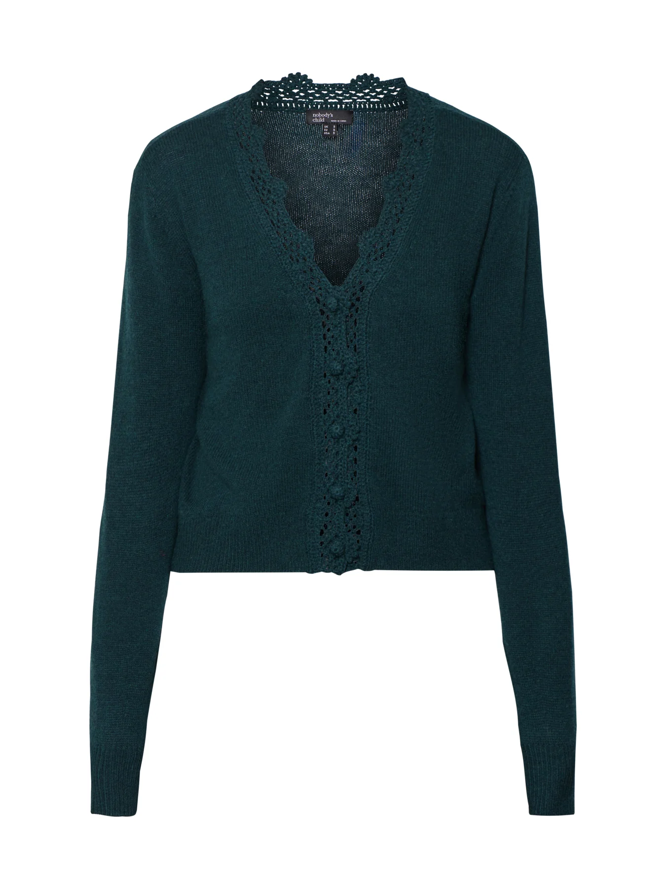 Crochet Trim Knit Cardigan Green