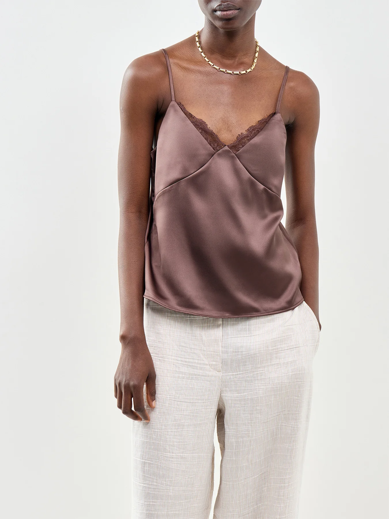 Faraya Lace Satin Top Brown - Image 4