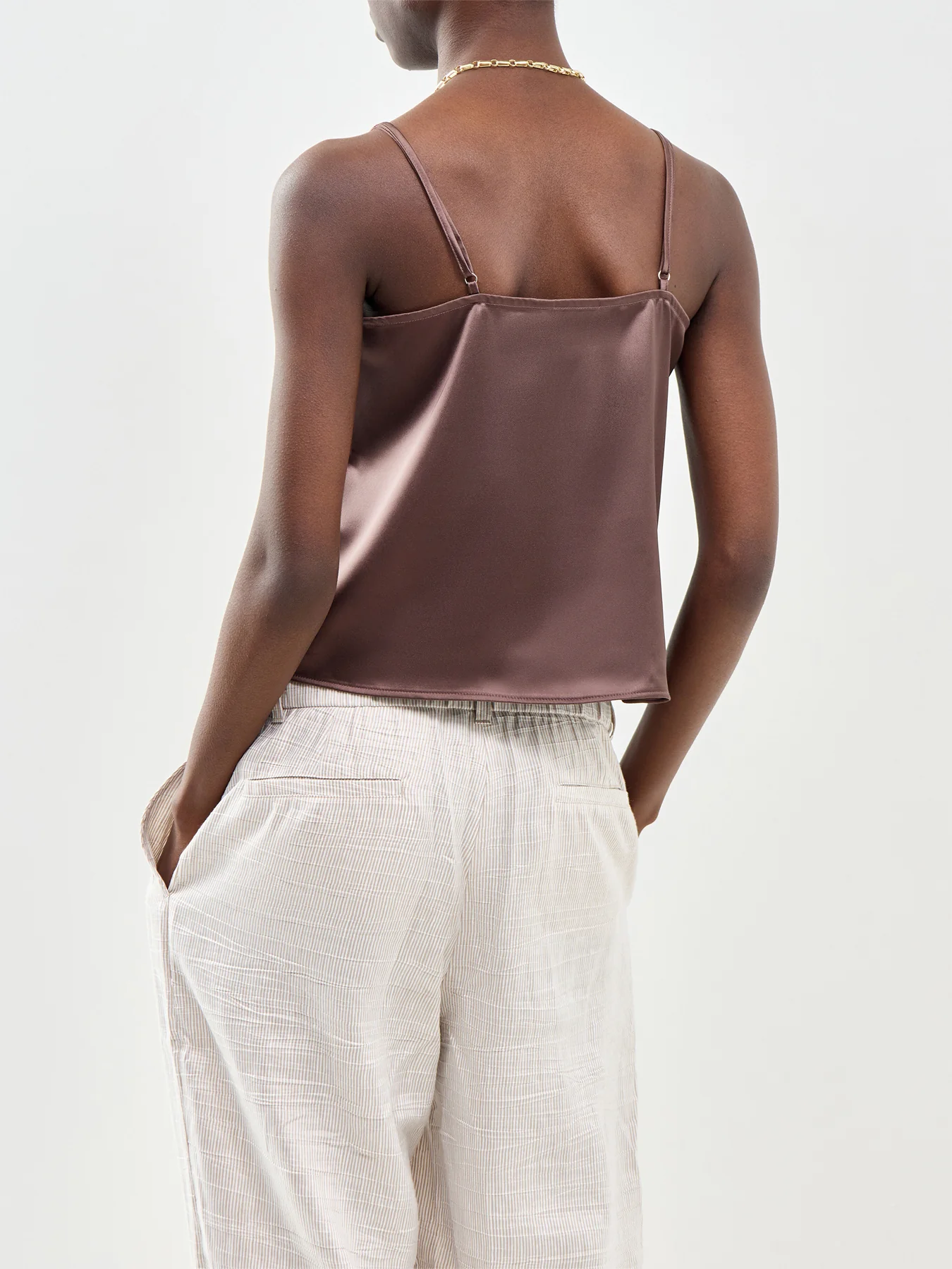 Faraya Lace Satin Top Brown - Image 5
