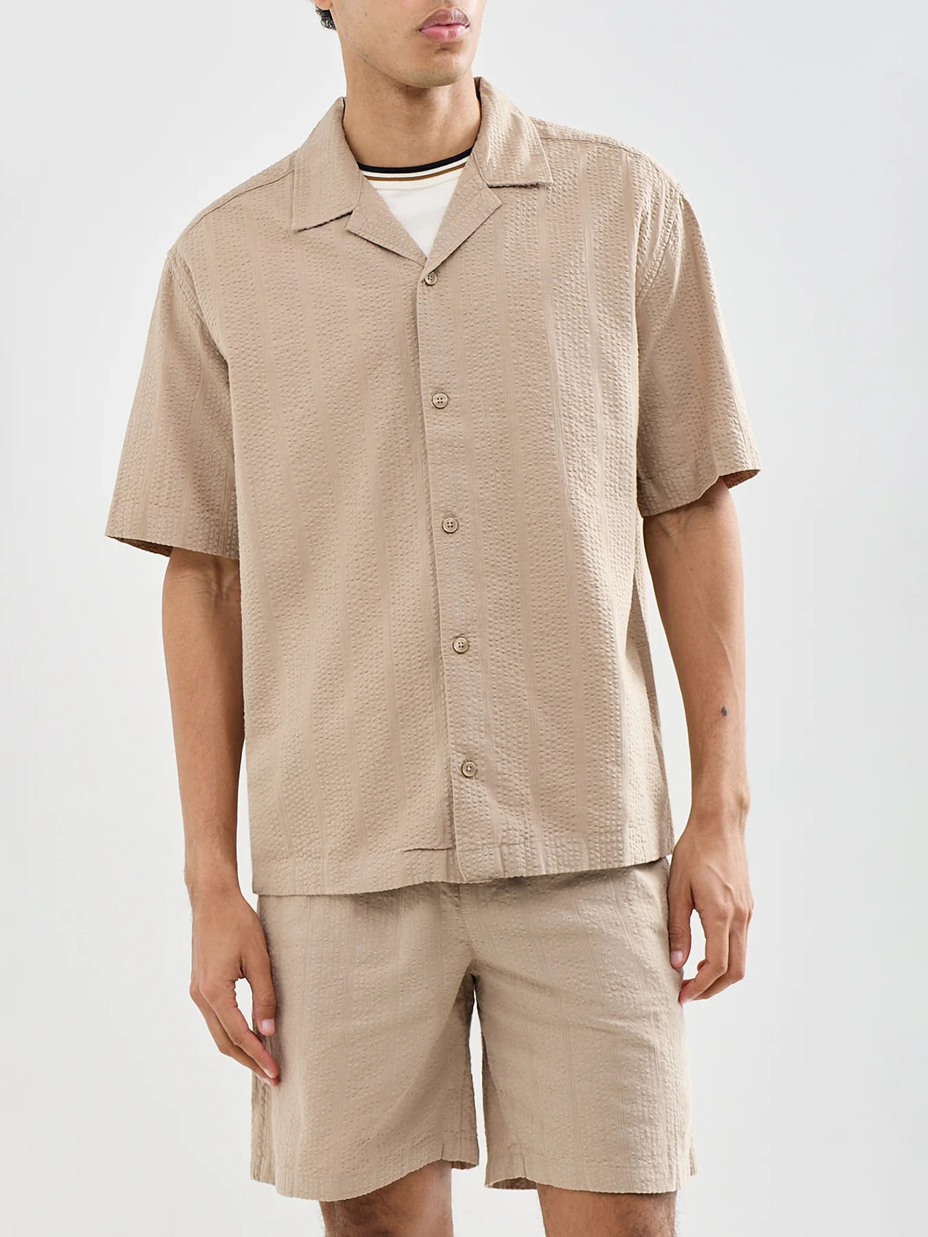 Seersucker Resort Shirt Beige - Image 4