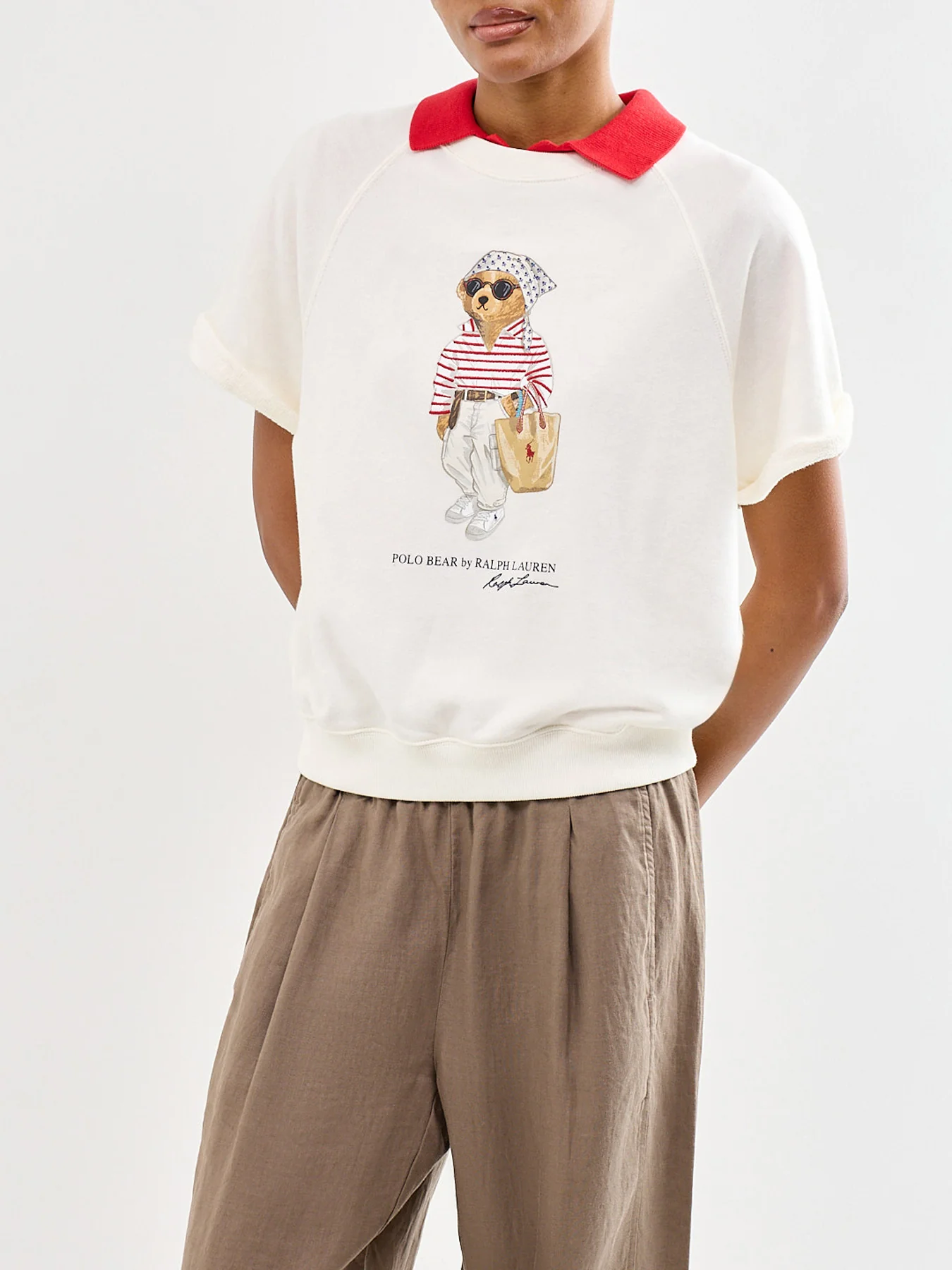 Bear Short Sleeve Knit Sweatshirt Cream - Image 4
