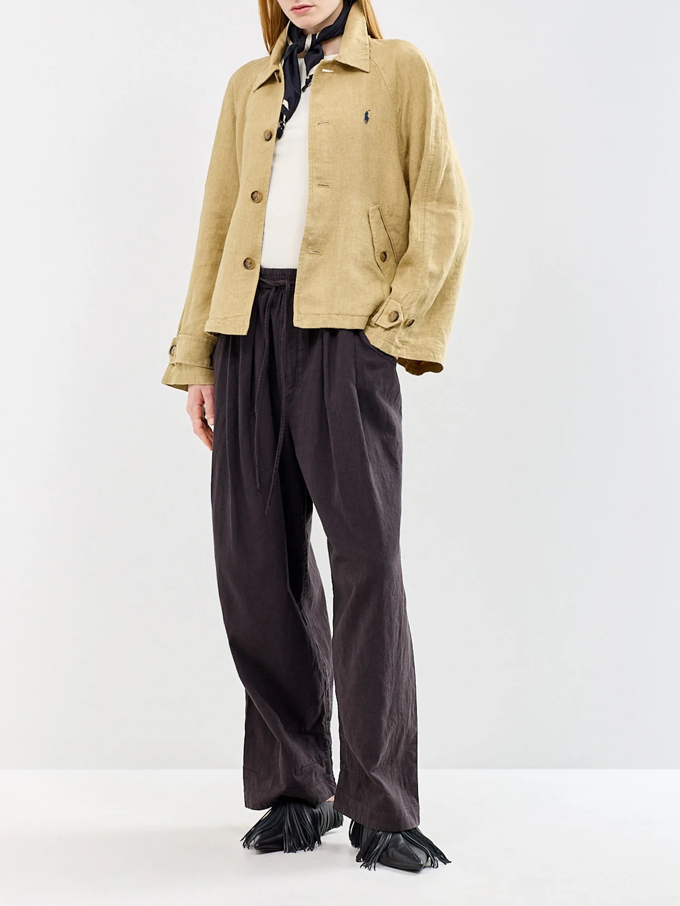 Short Linen Trench Coat Beige - Image 2