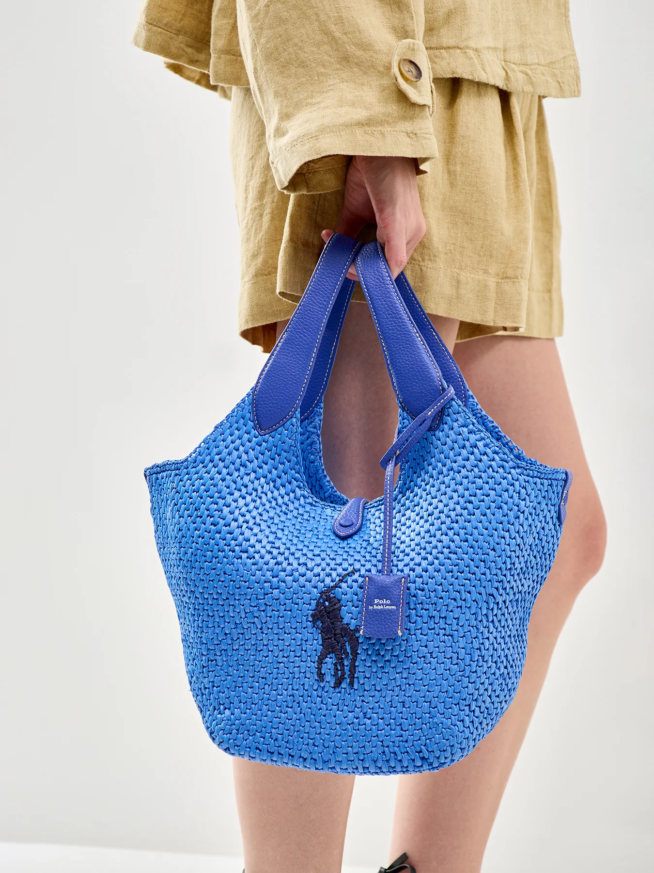 Raffia And Leather Bucket Bag Blue - Image 2