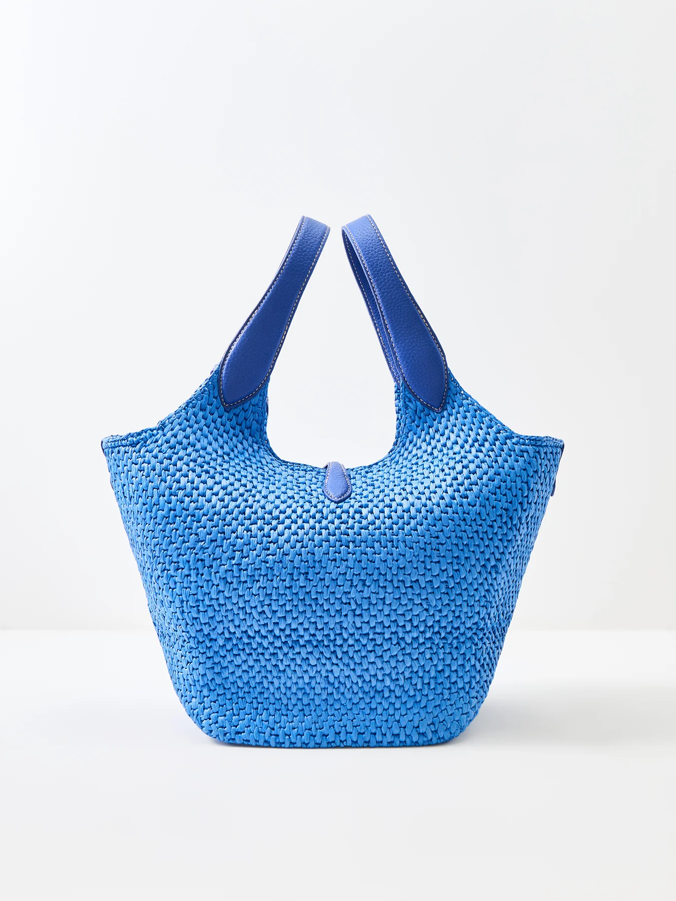 Raffia And Leather Bucket Bag Blue - Image 3