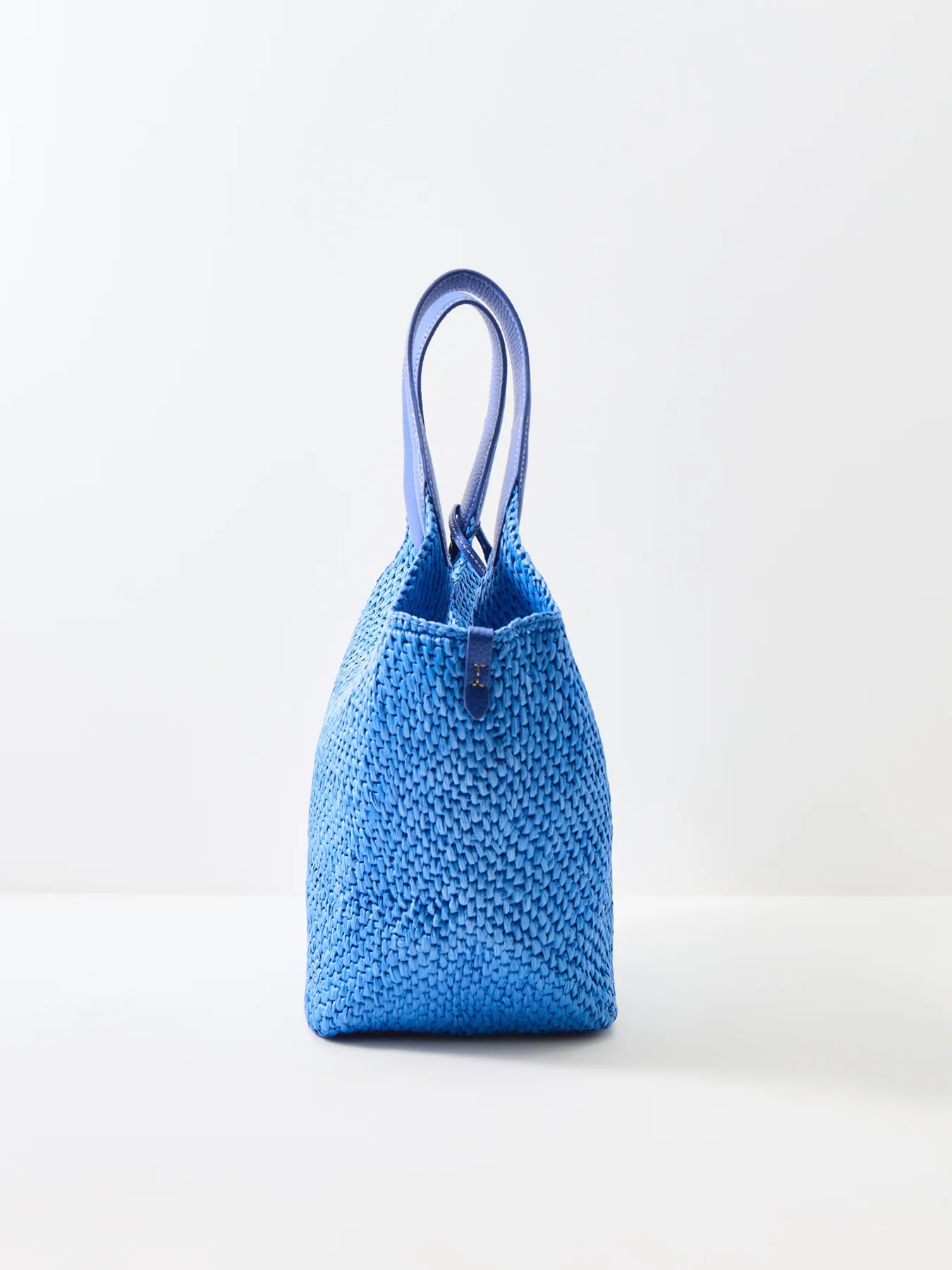 Raffia And Leather Bucket Bag Blue - Image 4