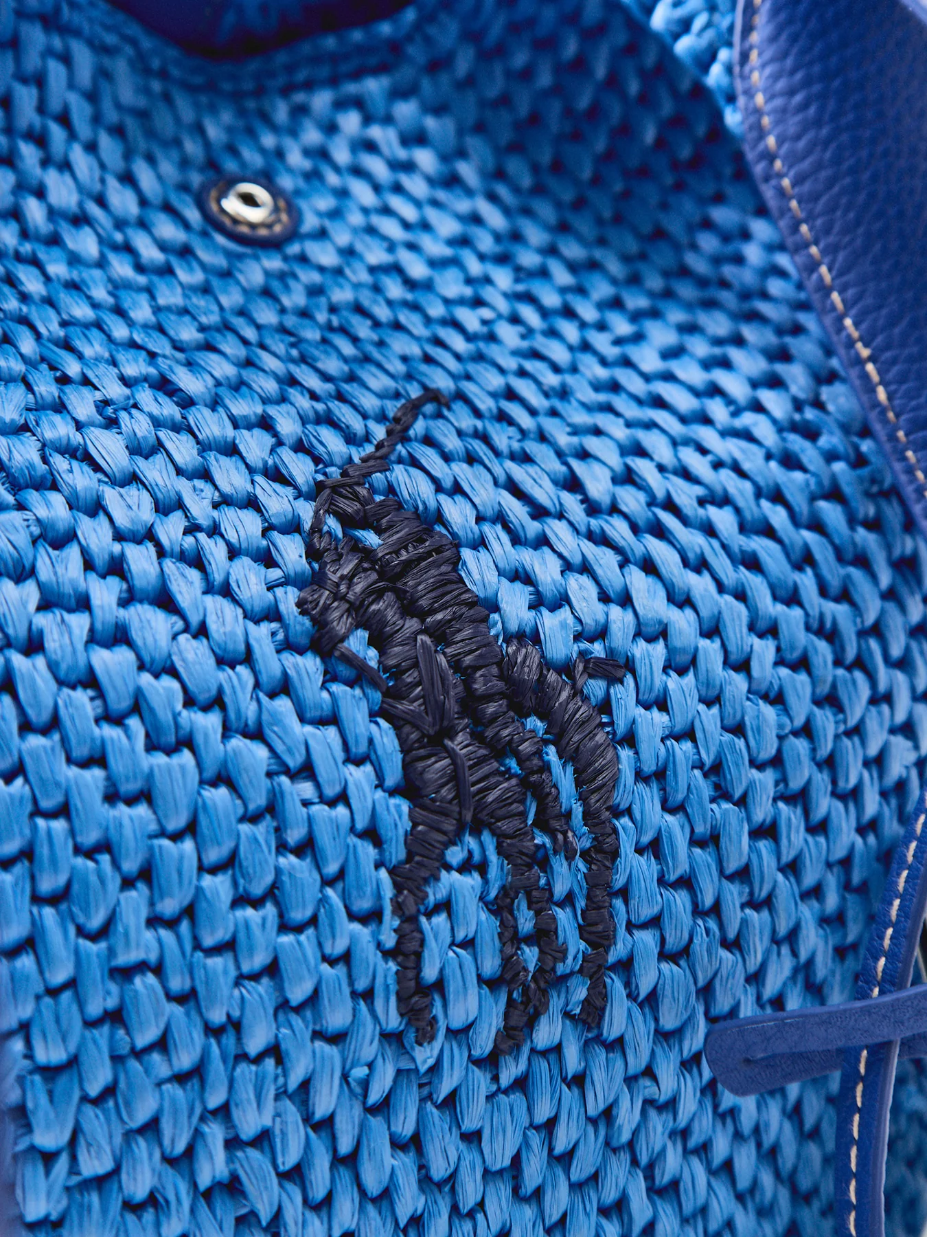 Raffia And Leather Bucket Bag Blue - Image 5
