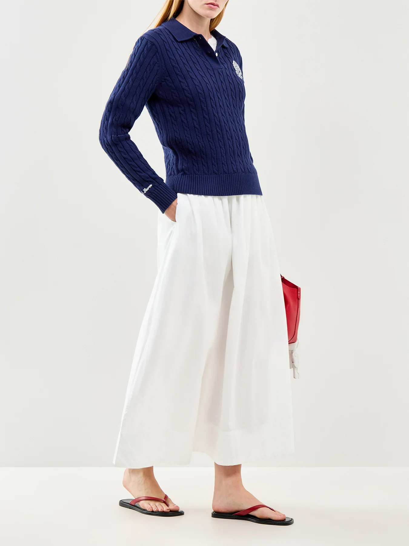 Wimbledon Cable Knit Polo Jumper Navy - Image 2